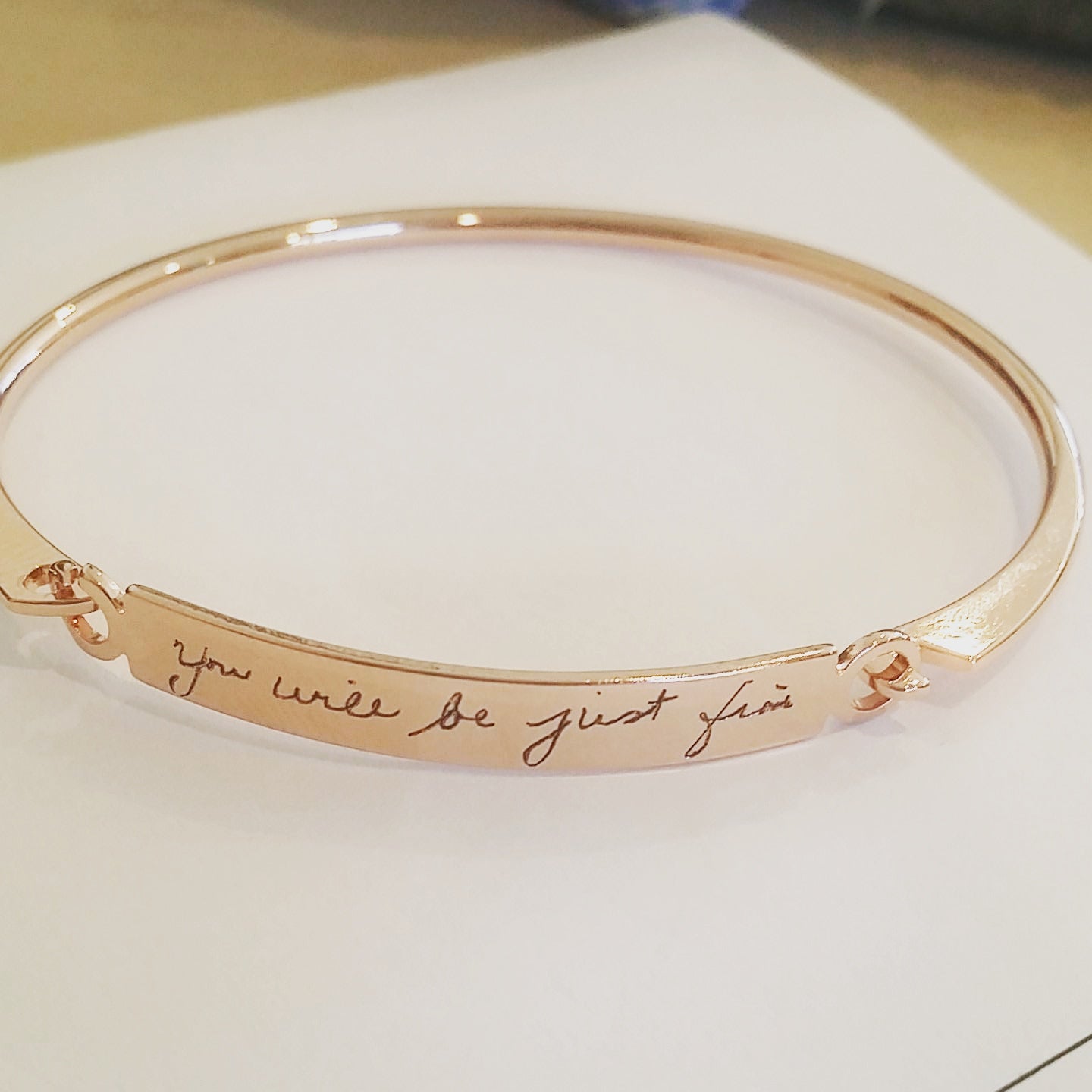 Actual Handwriting bangle, handwritten engraved bar bracelet, signature cuff