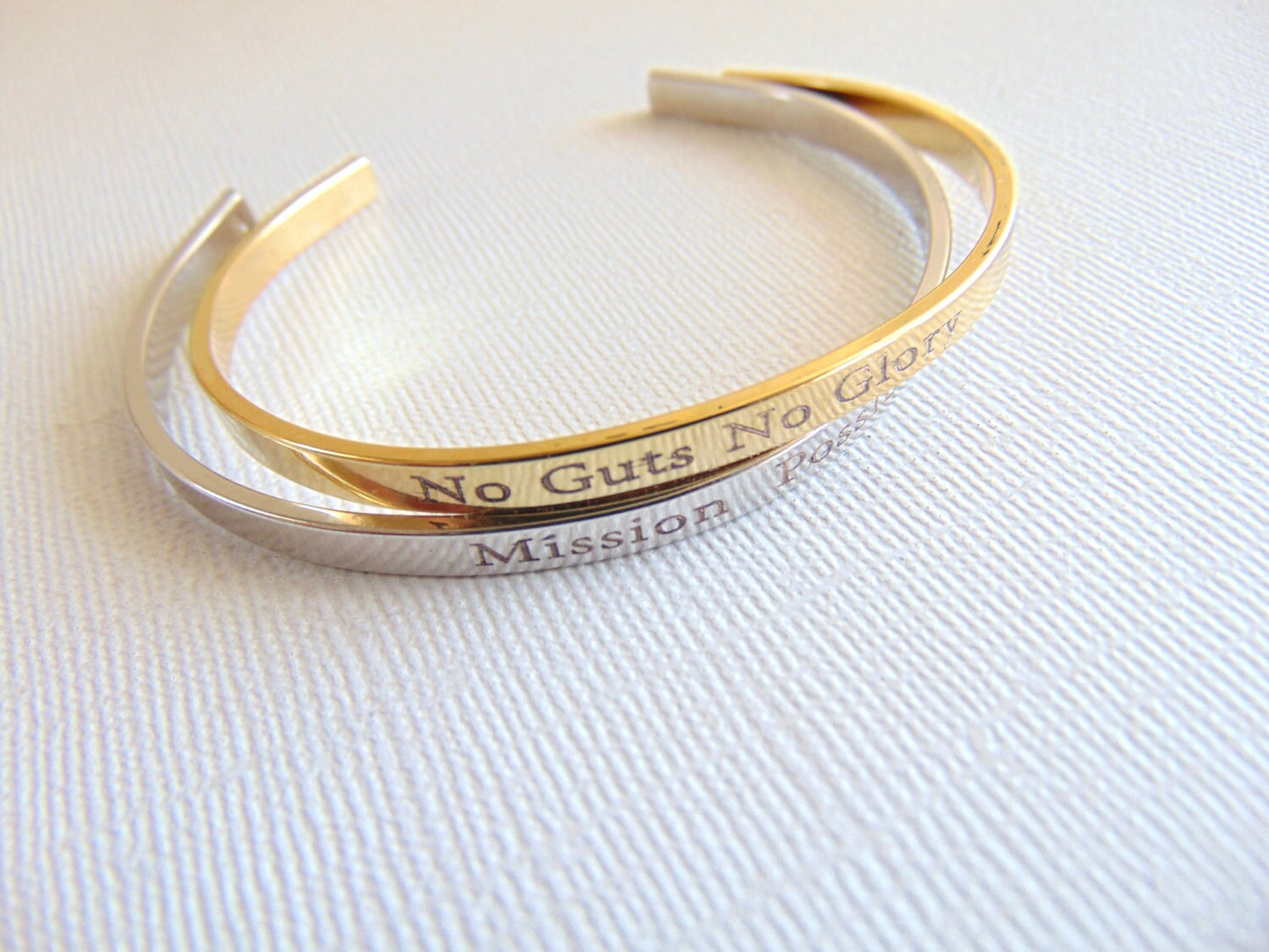 Personalized engraving on cuff bracelet in silver, gold, rose gold