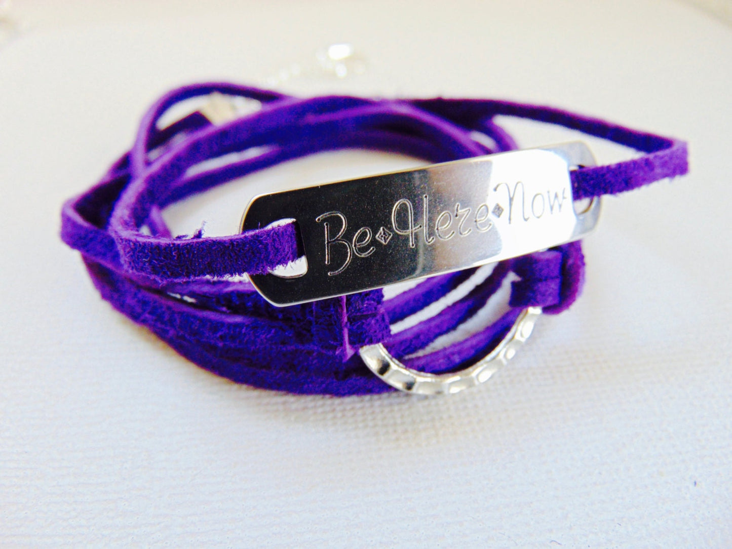 Personalized wrap leather bracelet in purple/turquoise/Tan