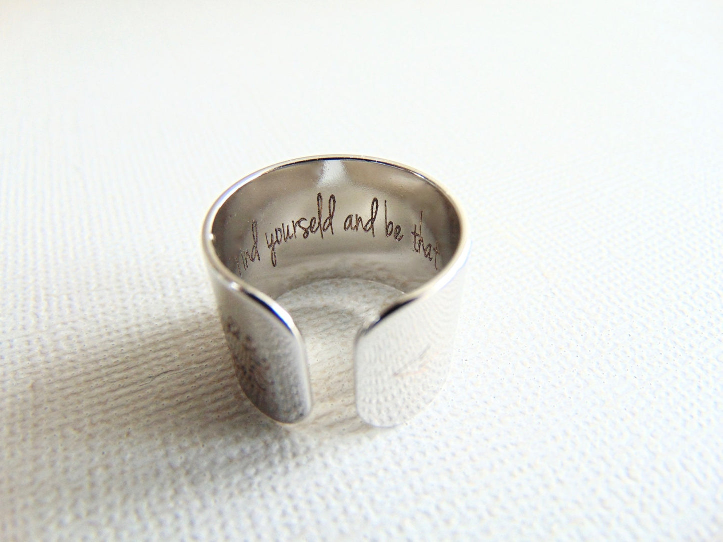 Secret message ring - adjustable wide band ring with custom quote