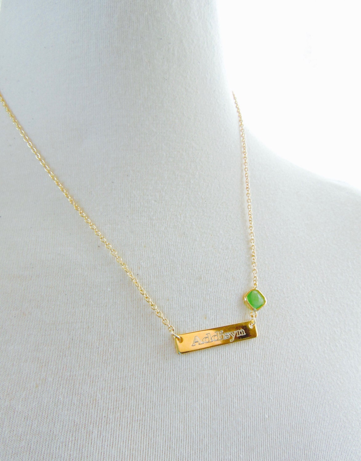 Engraved Gold bar necklace with Birthstone