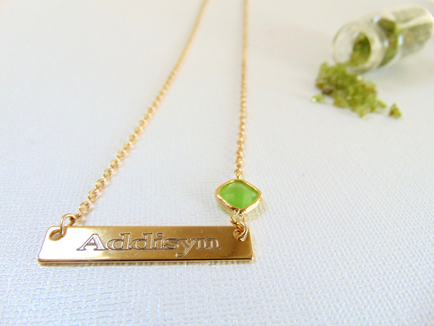 Engraved Gold bar necklace with Birthstone