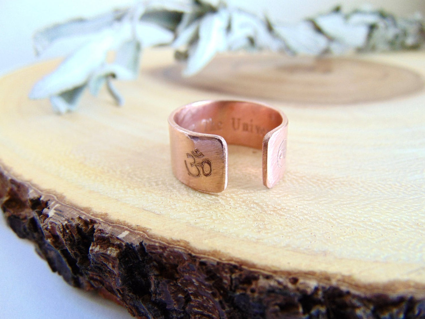 OM, Yoga, Secret message ring custom quote ring adjustable wide copper band Personalized engraved Ring spiritual jewelry Trust The Universe
