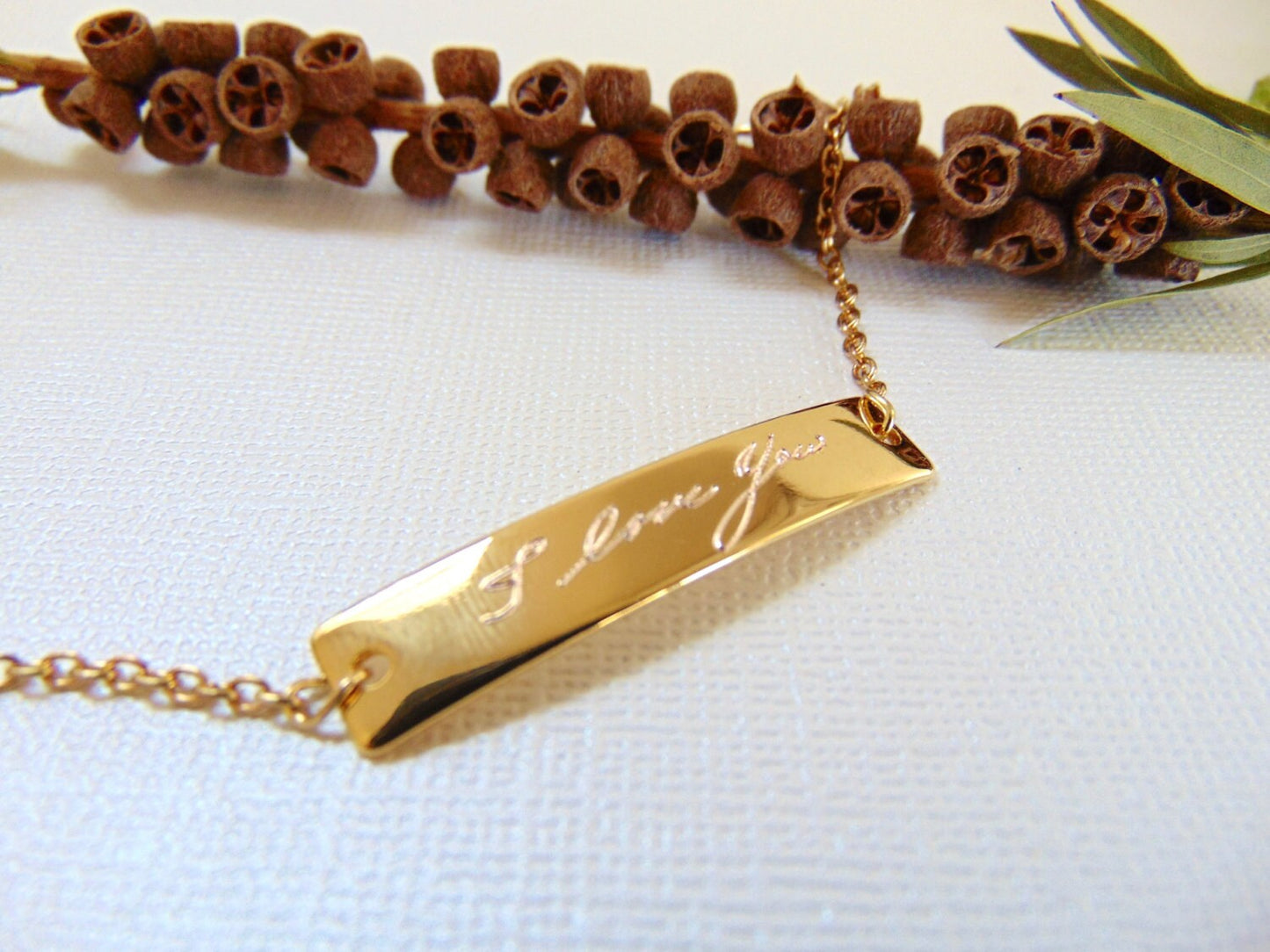 Actual Handwriting bar bracelet, Personalized jewelry