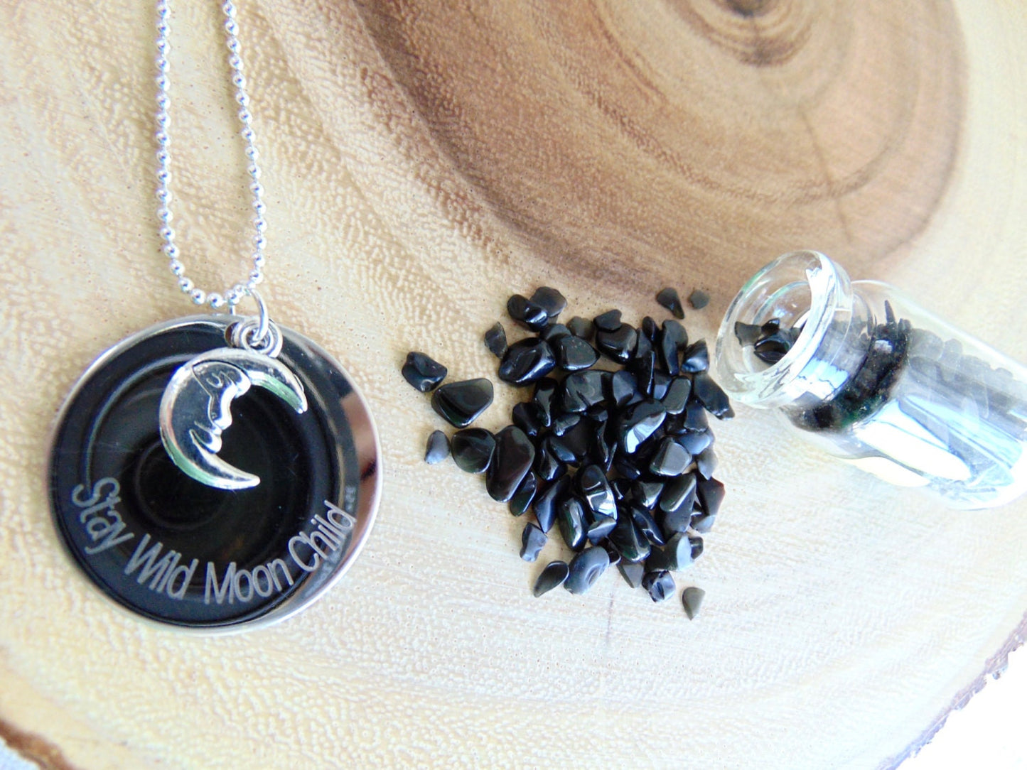 Stay Wild Moon Child - necklace, Silver crescent moon pendant