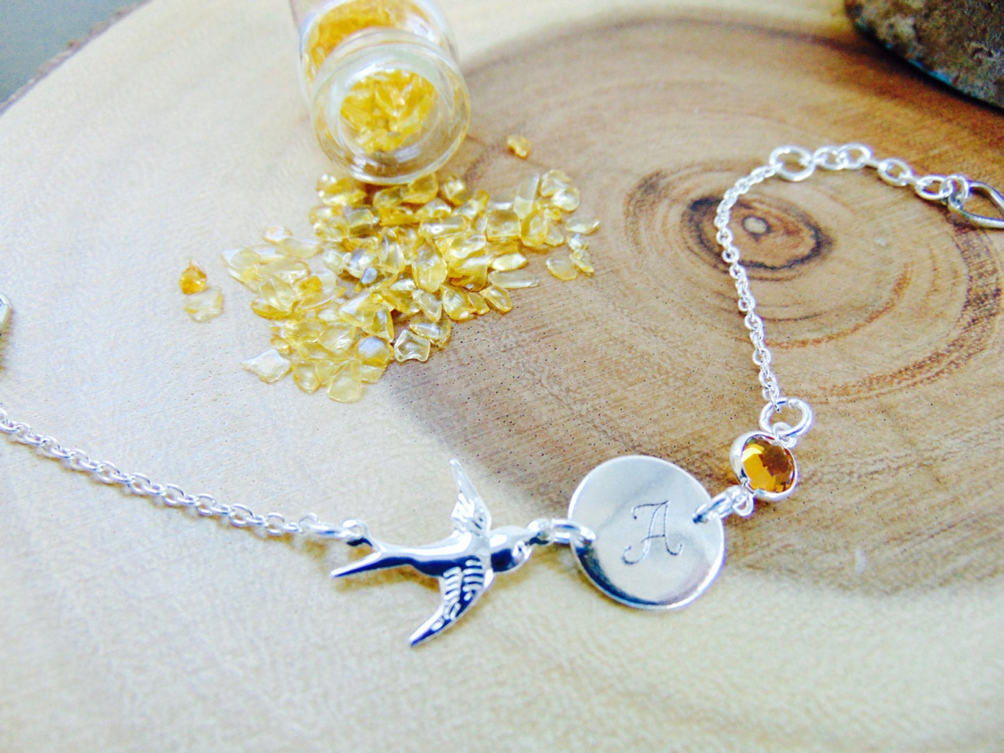 November birthstone bracelet, Personalized initial name bracelet, Customized jewelry, citrine bracelet, Bridesmaid bracelet, birthday gift.