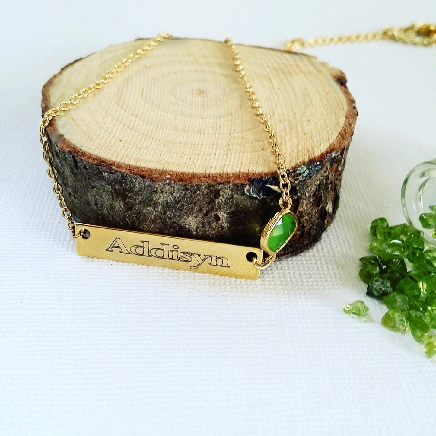 Engraved Gold bar necklace with Birthstone