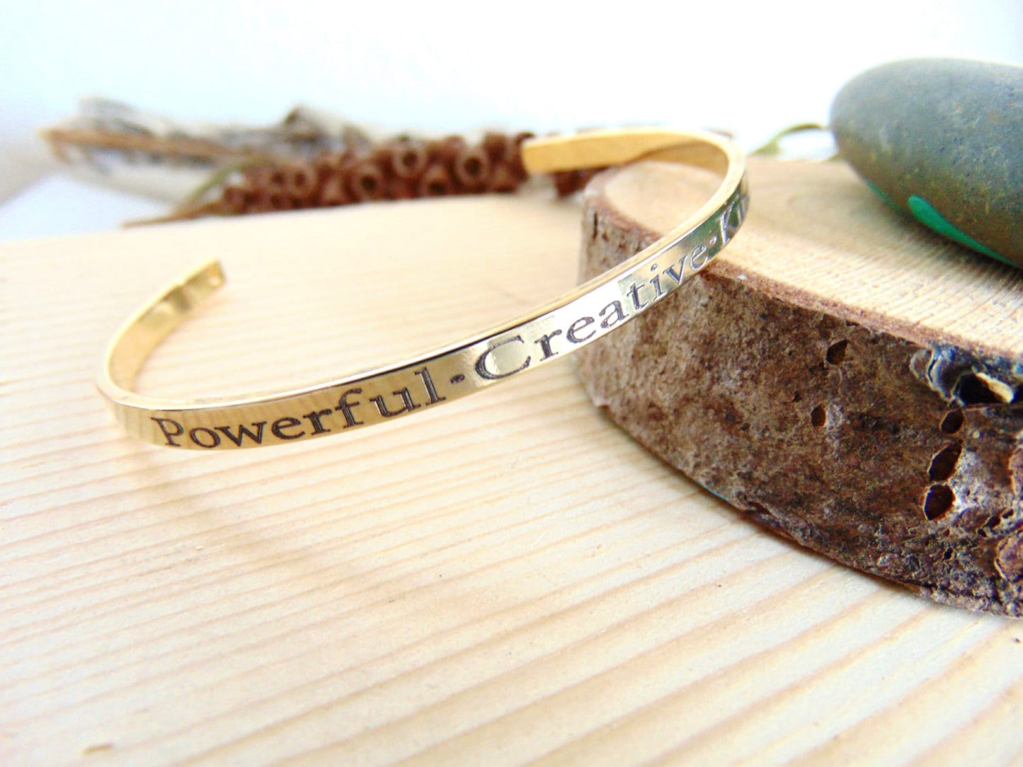 Personalized engraving on cuff bracelet in silver, gold, rose gold