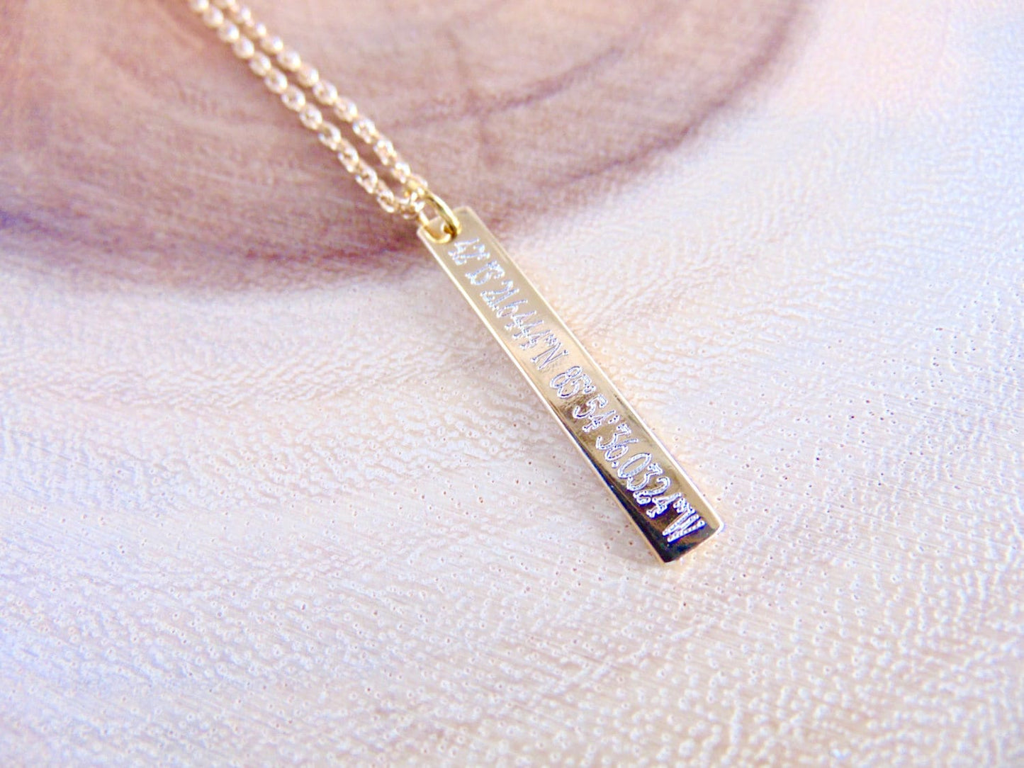 Custom Geographic Coordinates Necklace with Engraved Latitude Longitude, Personalized GPS location, coordinate point Vertical bar necklace