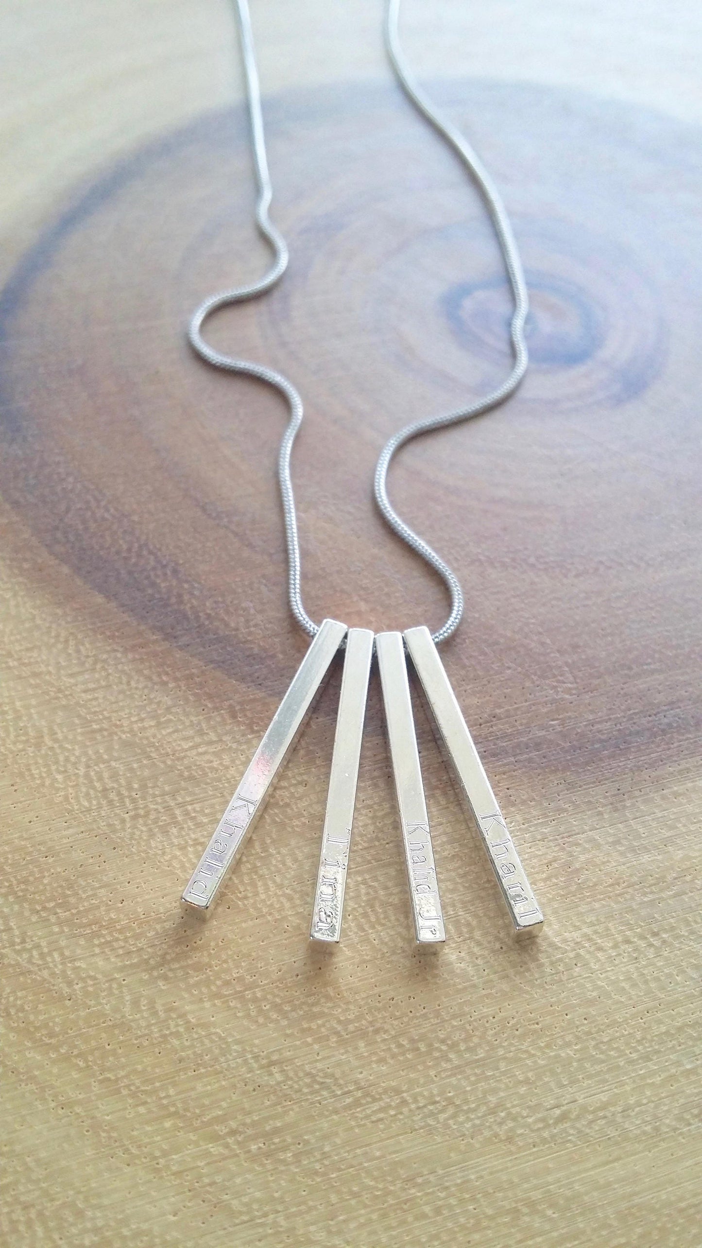 Gold, Silver, Rose gold personalized bar pendant, engraved vertical necklace