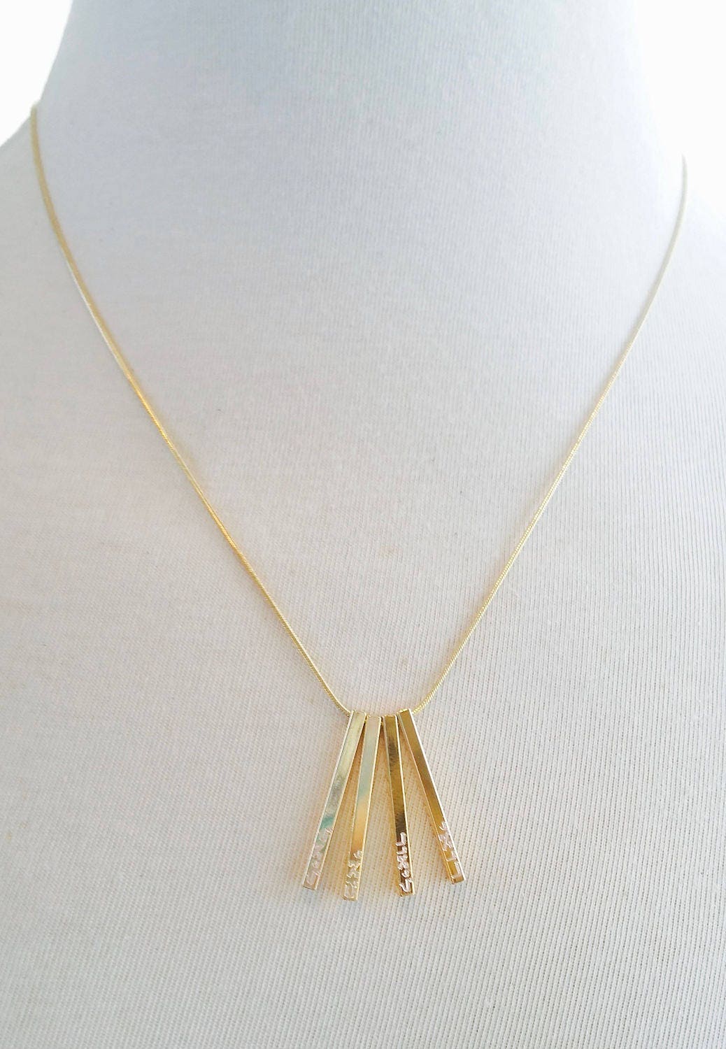 Gold, Silver, Rose gold personalized bar pendant, engraved vertical necklace