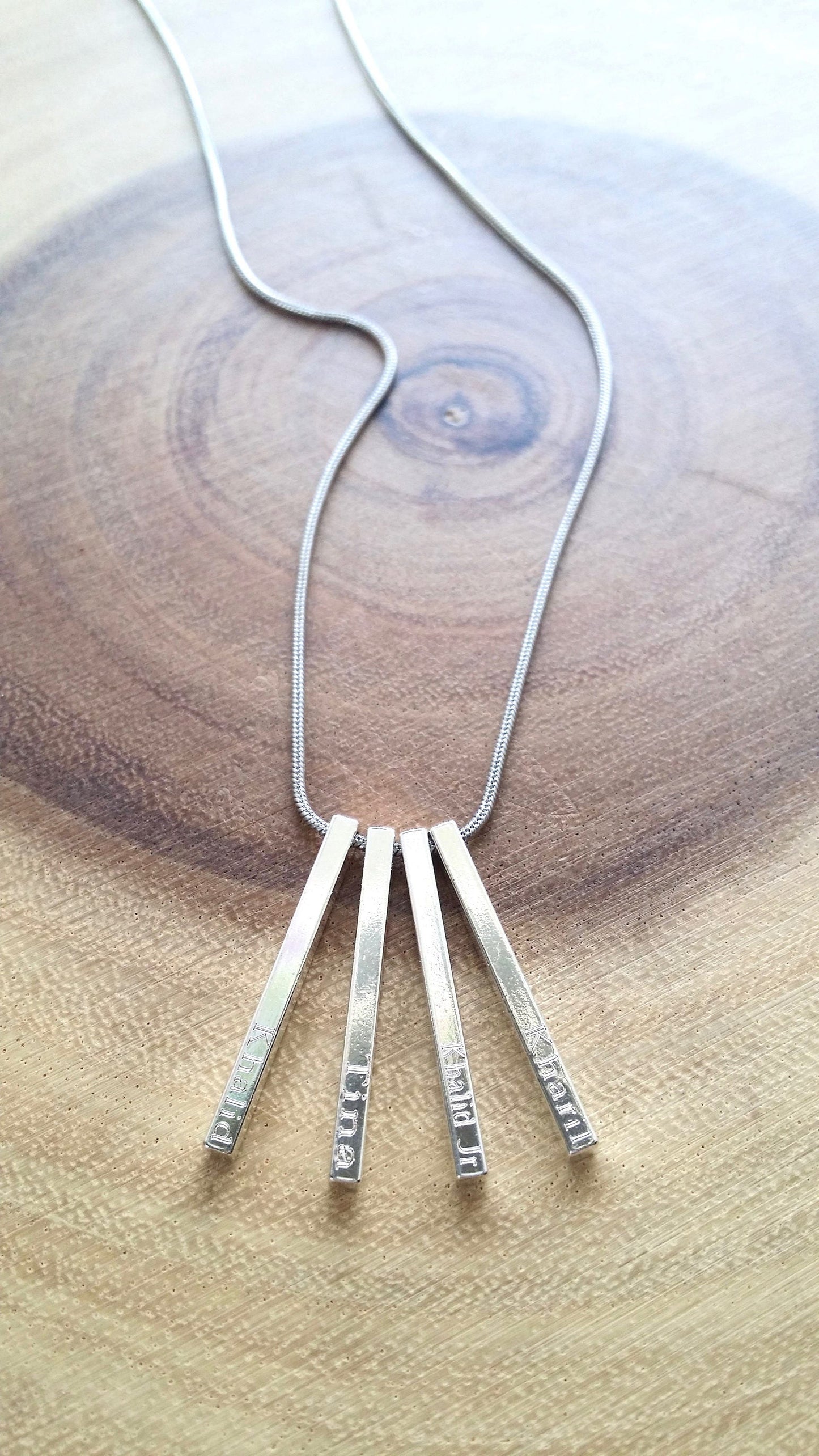 Gold, Silver, Rose gold personalized bar pendant, engraved vertical necklace