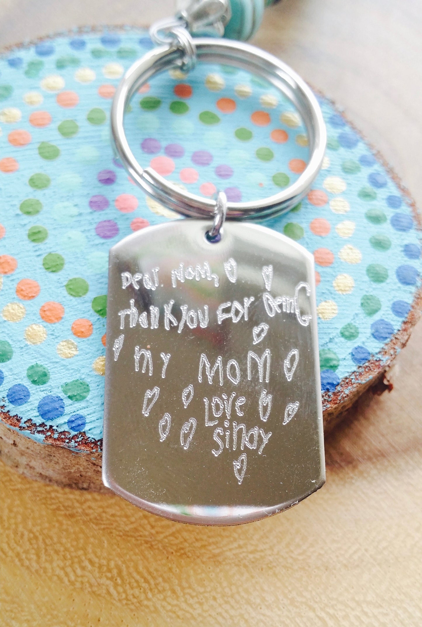 Handwriting keychain, Personalized Engraved keychain in silver