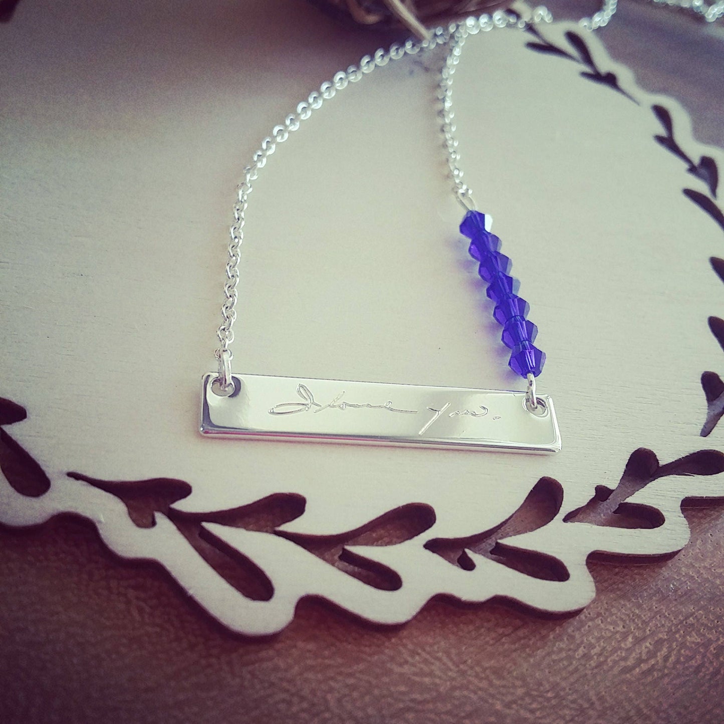 Collier de barre d'écriture, collier en argent et pierre de naissance