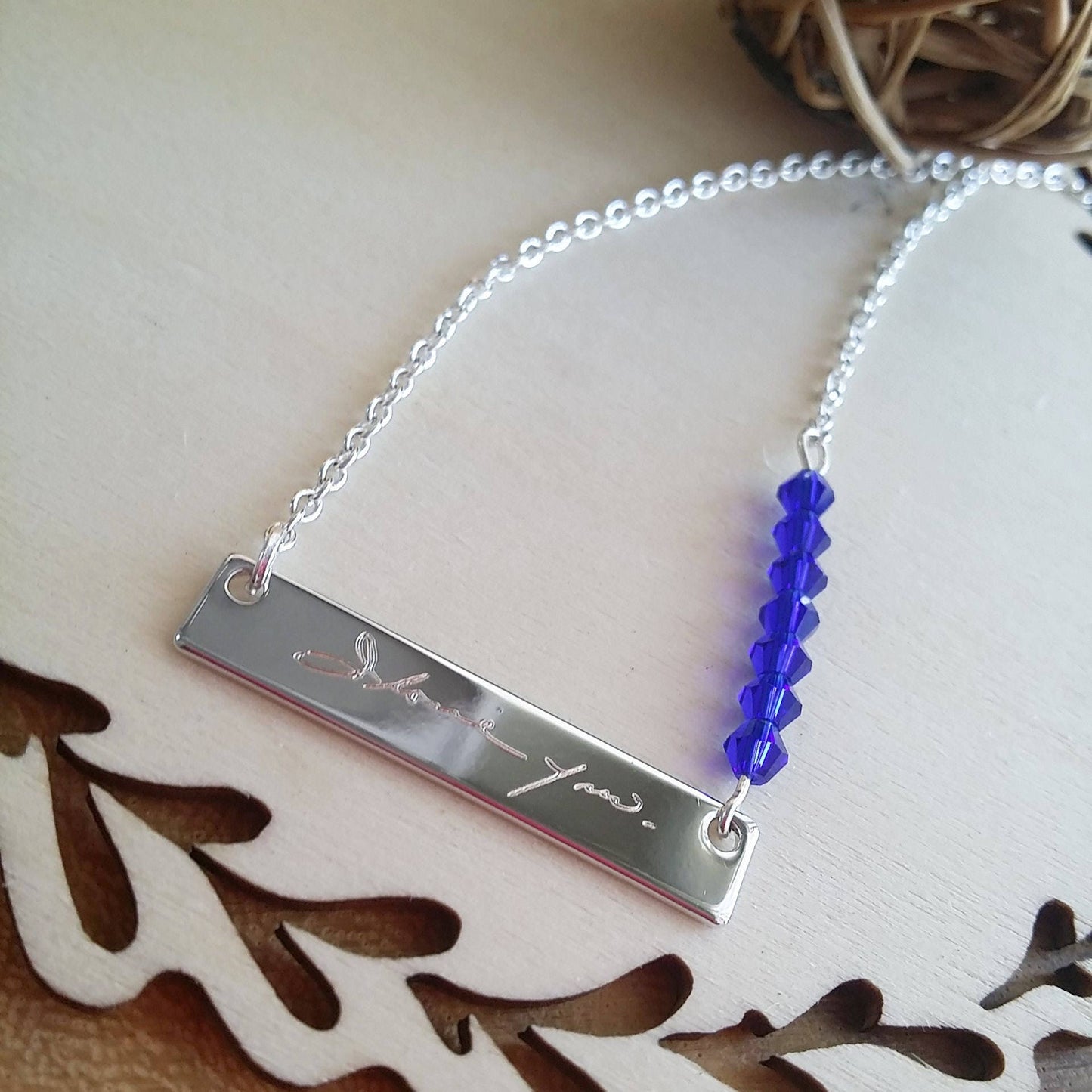 Collier de barre d'écriture, collier en argent et pierre de naissance