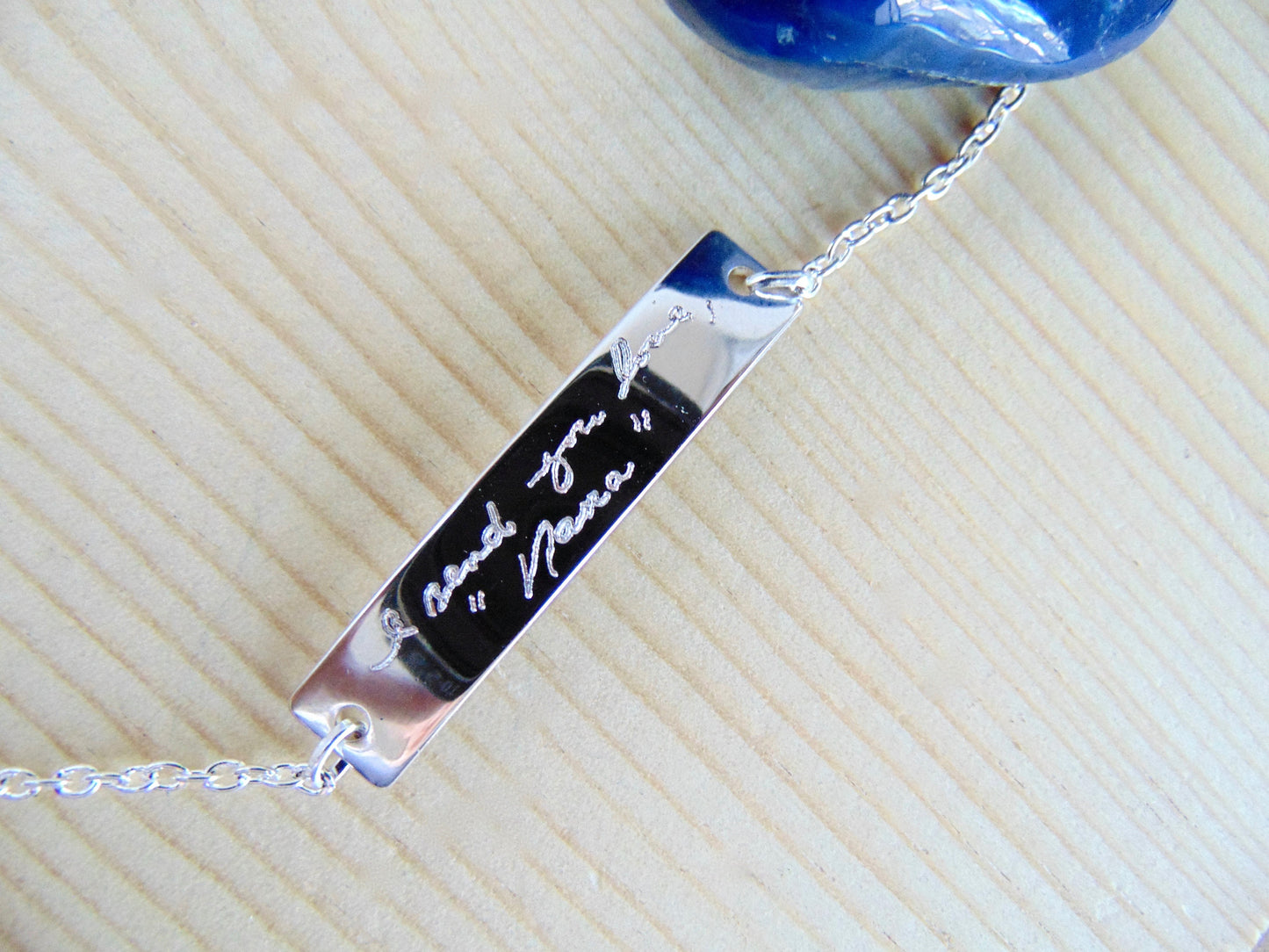 Bracelet gravé en or rose, bijoux d'écriture à la main personnalisés