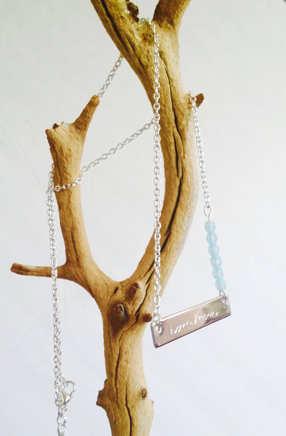 Collier de barre d'écriture, collier en argent et pierre de naissance