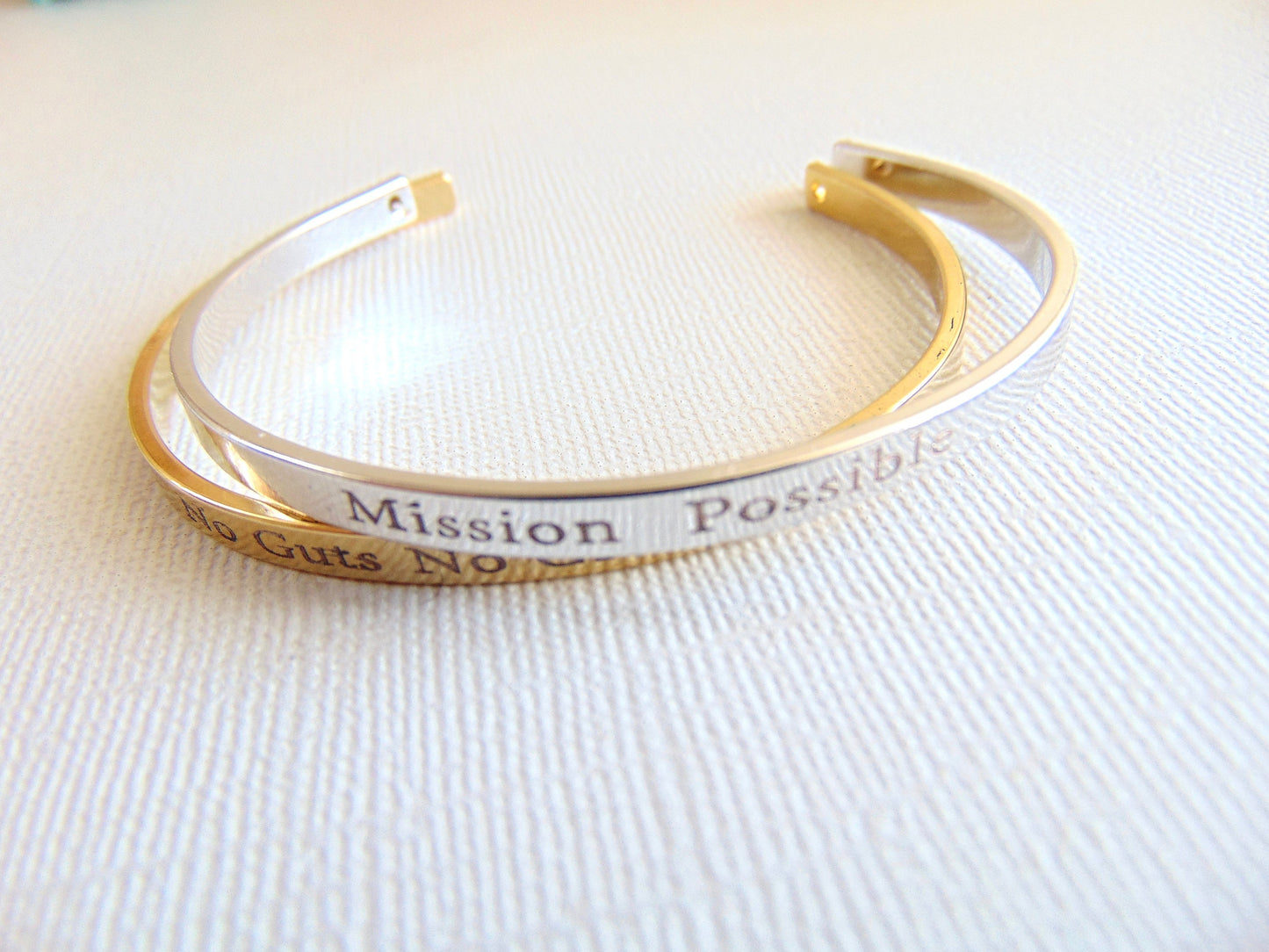 Personalized engraved cuff Bracelet in gold, silver, rose gold - choose your mantra