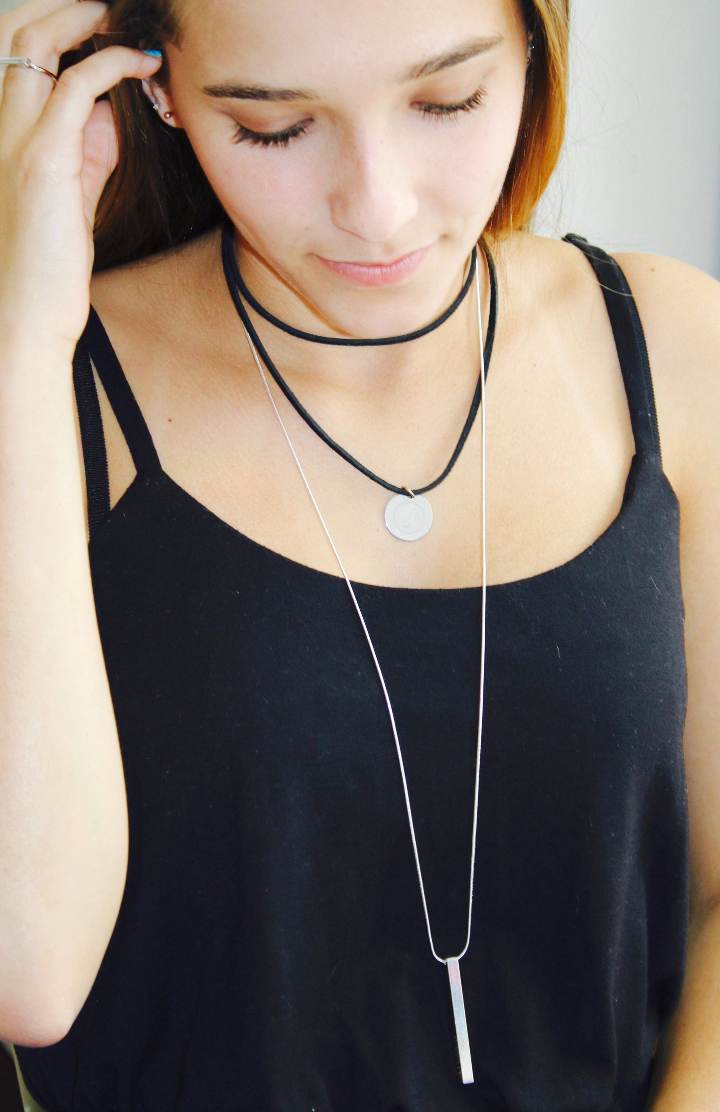 Vertical Custom handwriting necklace, 4 side cuboid engraved bar pendant