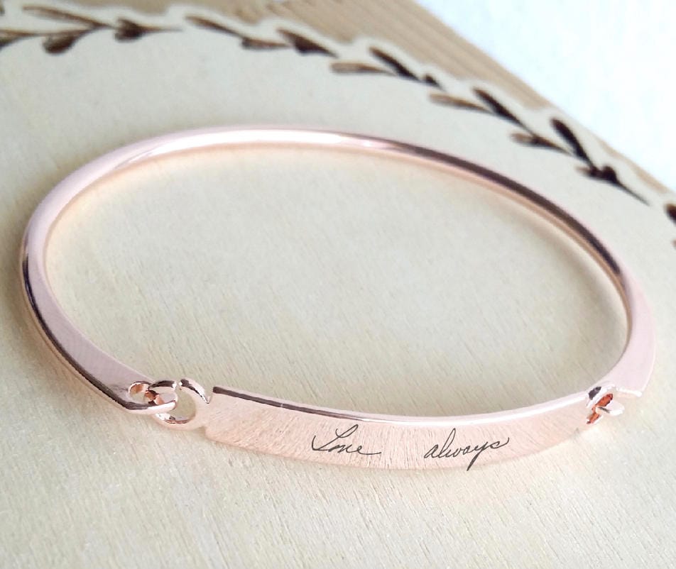 Bracelet écriture manuscrite en argent, bracelet manchette manuscrite