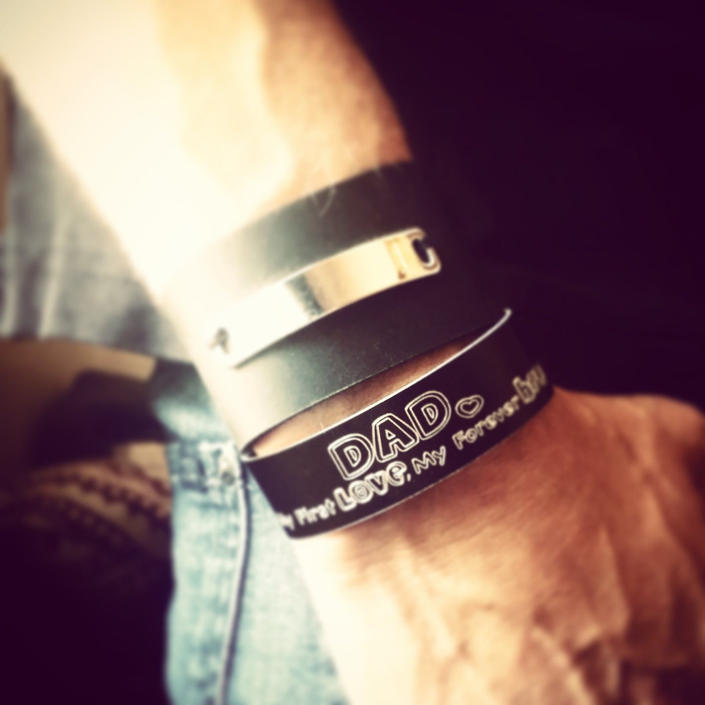 Custom engraving on Black cuff, fathers day gift from daughter