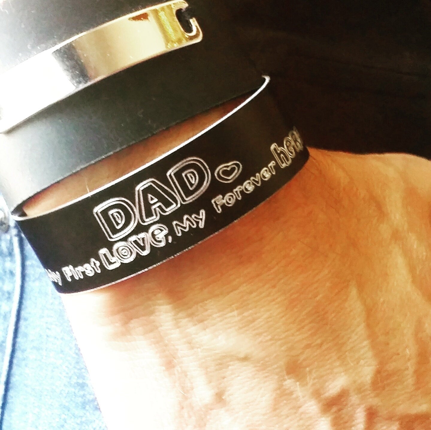 Custom engraving on Black cuff, fathers day gift from daughter