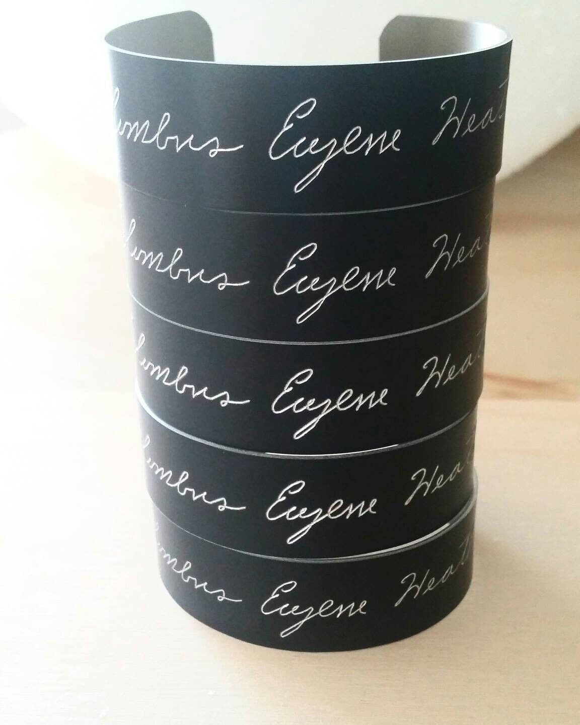 Custom engraving on Black cuff, fathers day gift from daughter