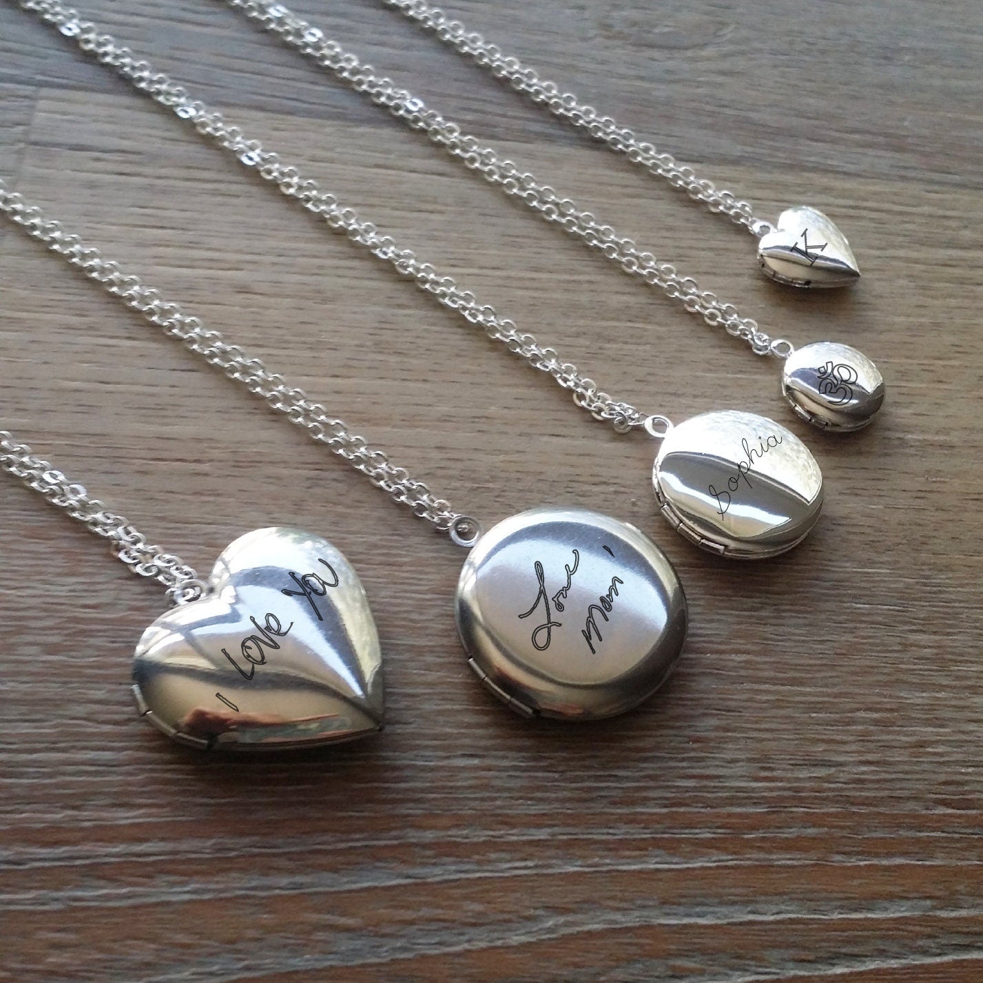 Actual handwriting engraved on Locket, in silver/rose/gold pendant