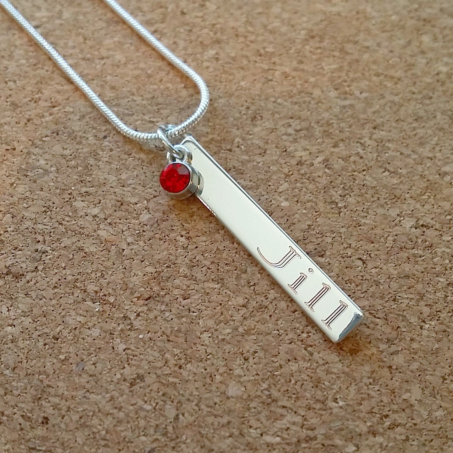 Custom Vertical bar necklace, personalized birthstone and name pendant