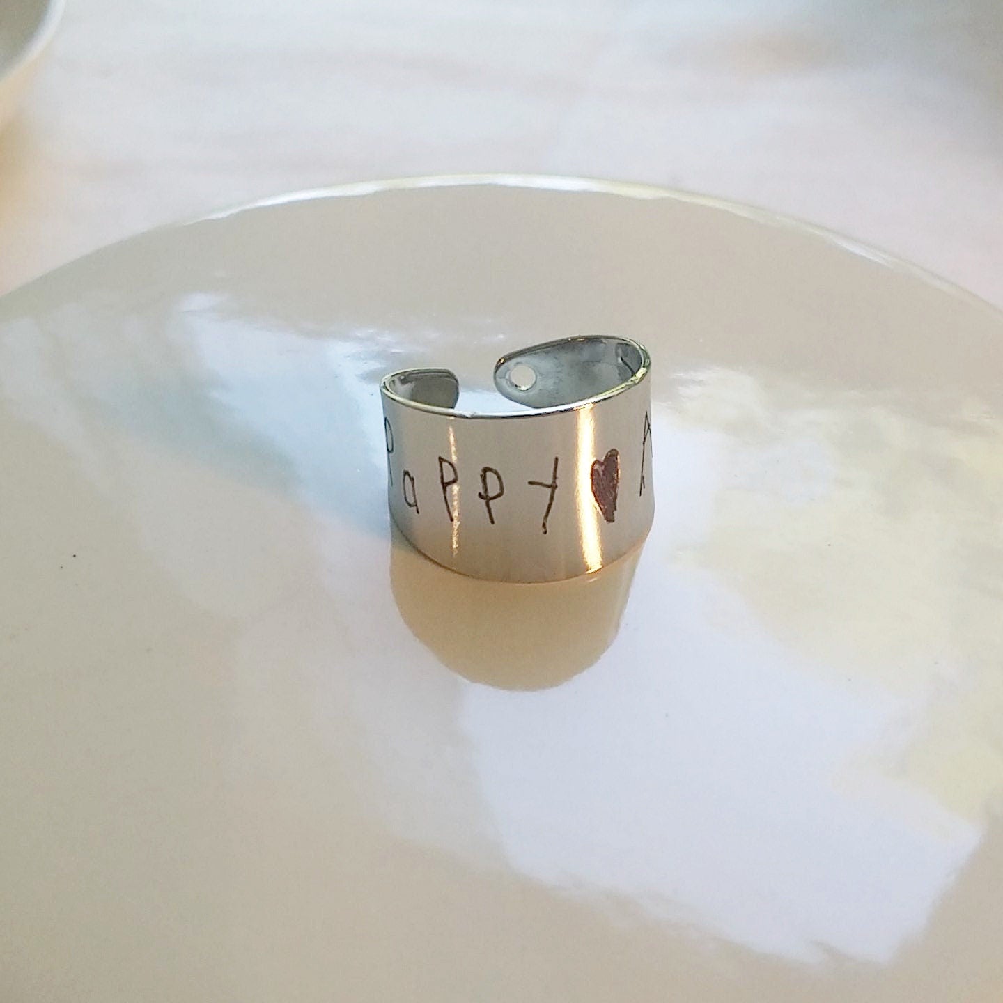 Actual Handwriting ring, engraved on silver/gold/rose gold band