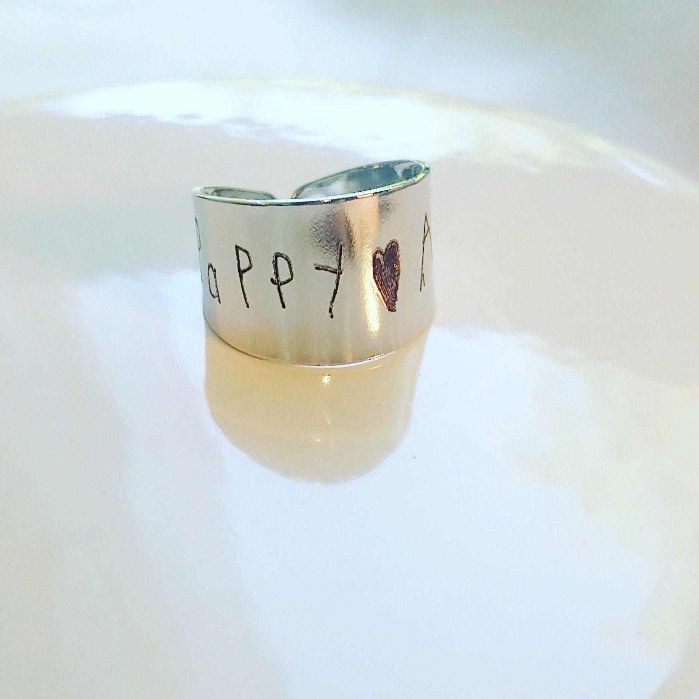 Actual Handwriting ring, engraved on silver/gold/rose gold band