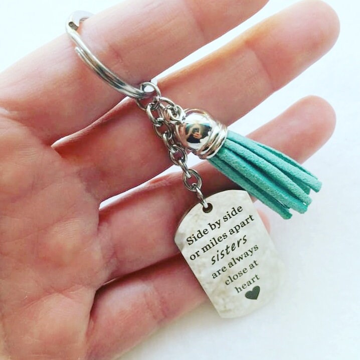 Sisters gift set - mini succulent, candle & personalized keychain