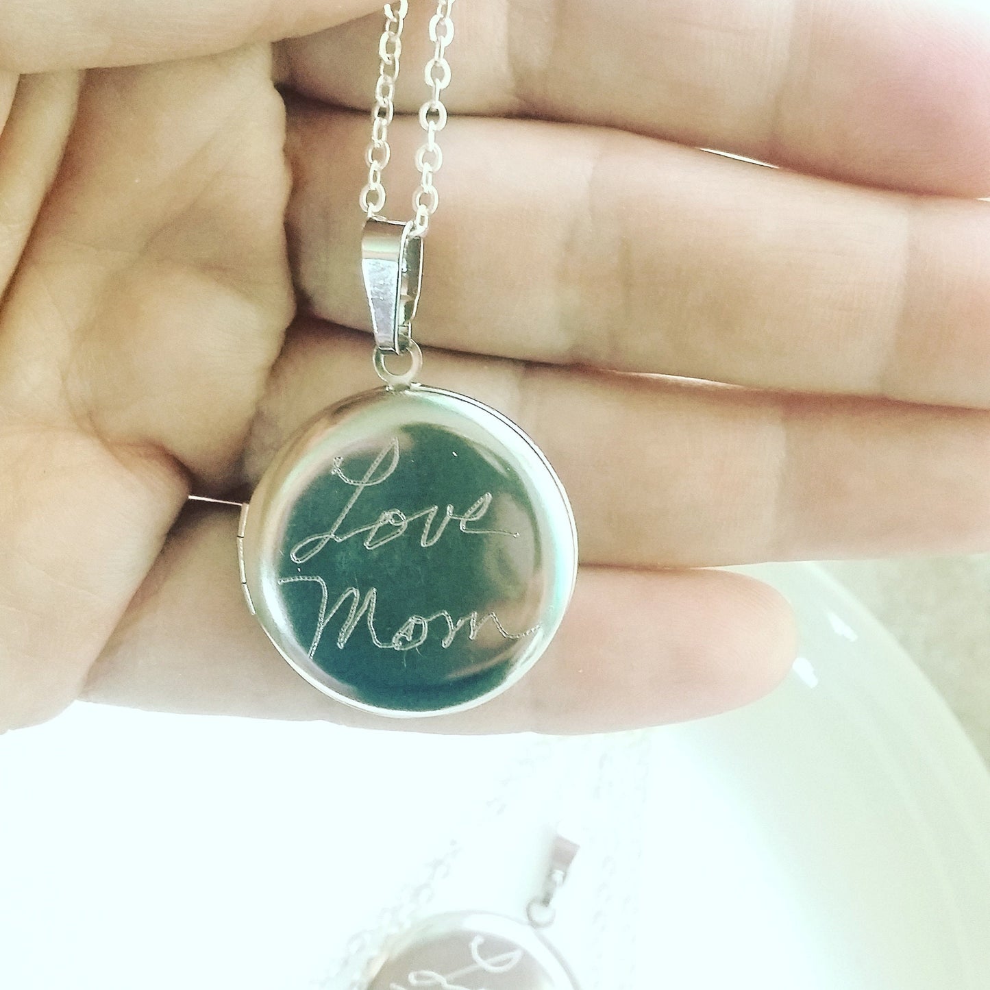 Custom handwriting locket in Silver