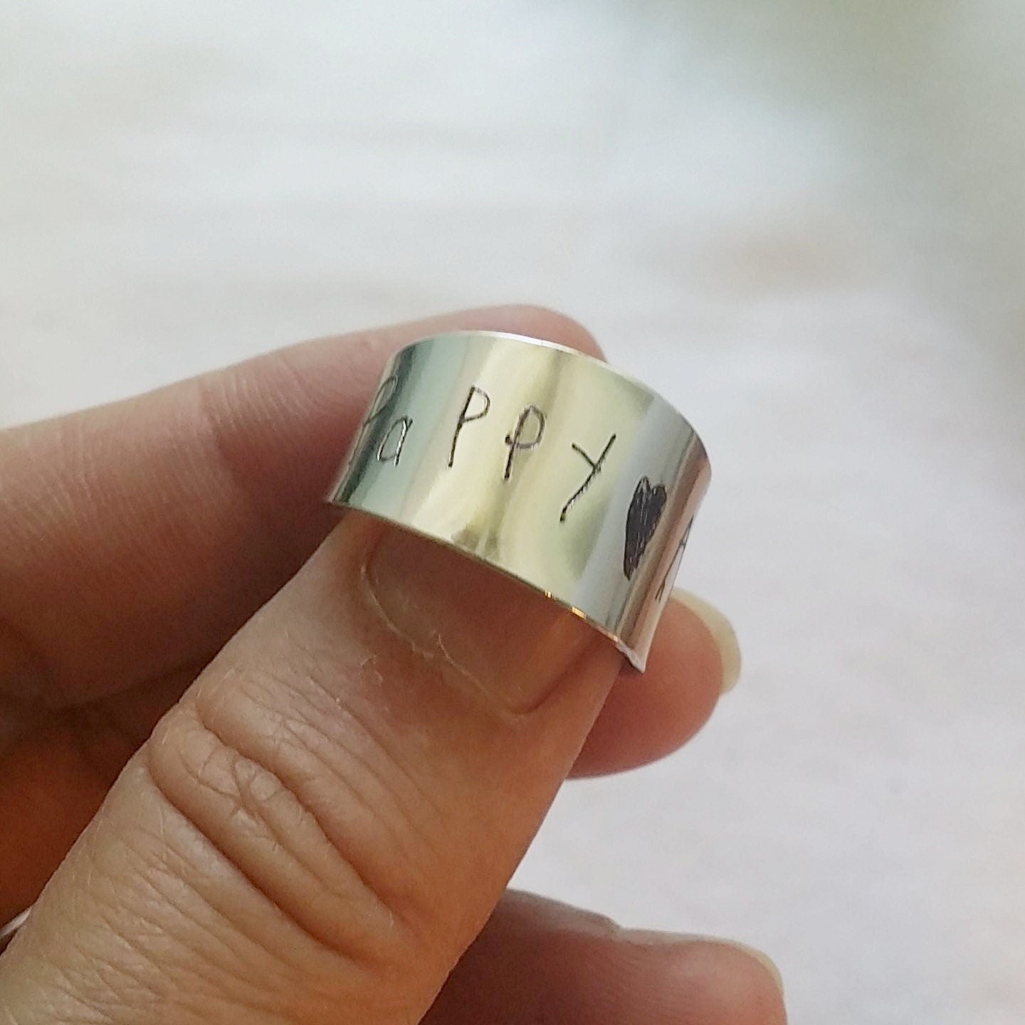 Actual Handwriting ring, engraved on silver/gold/rose gold band
