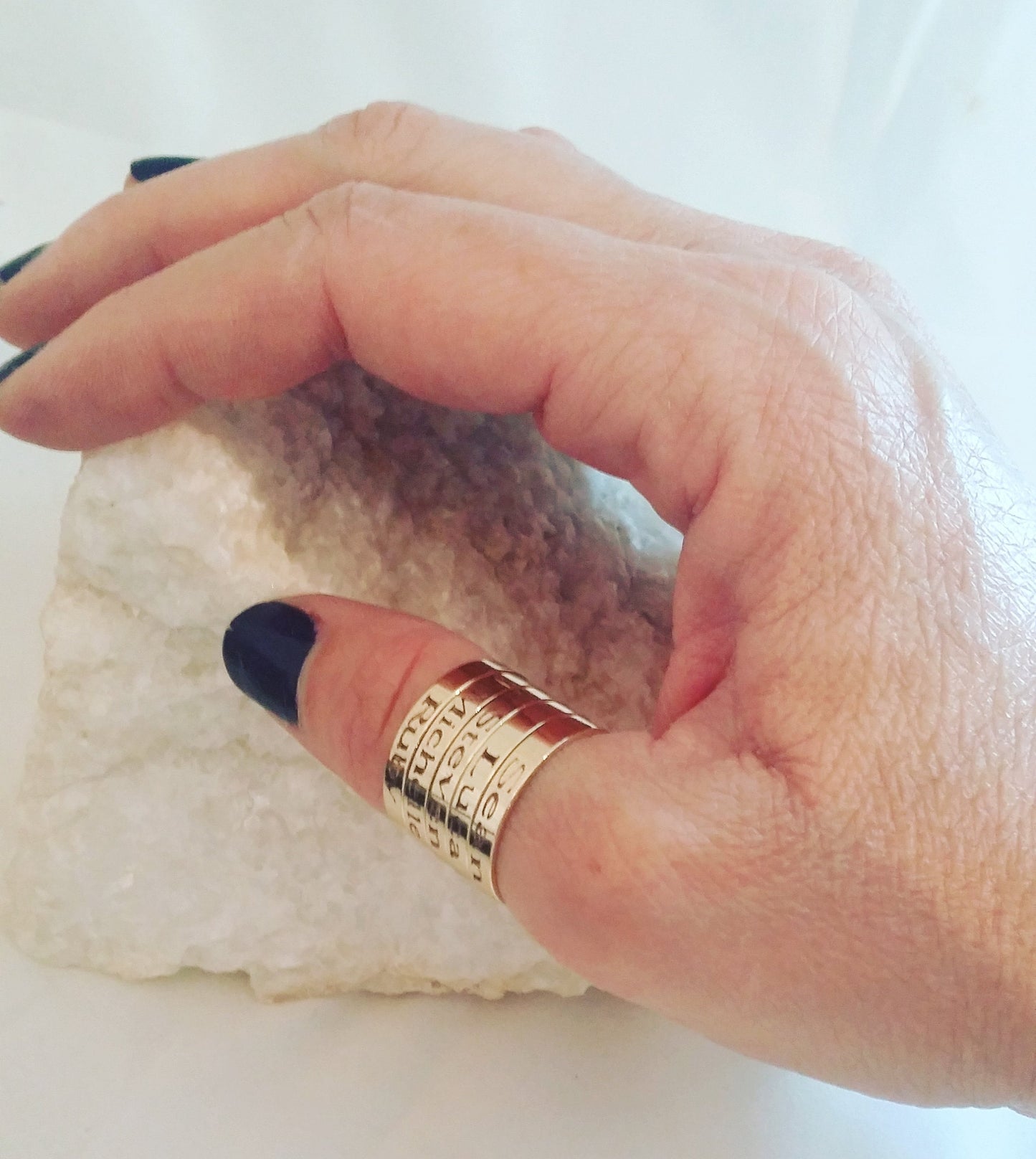 Custom handwriting engraved on adjustable ring band in silver, gold or rose gold
