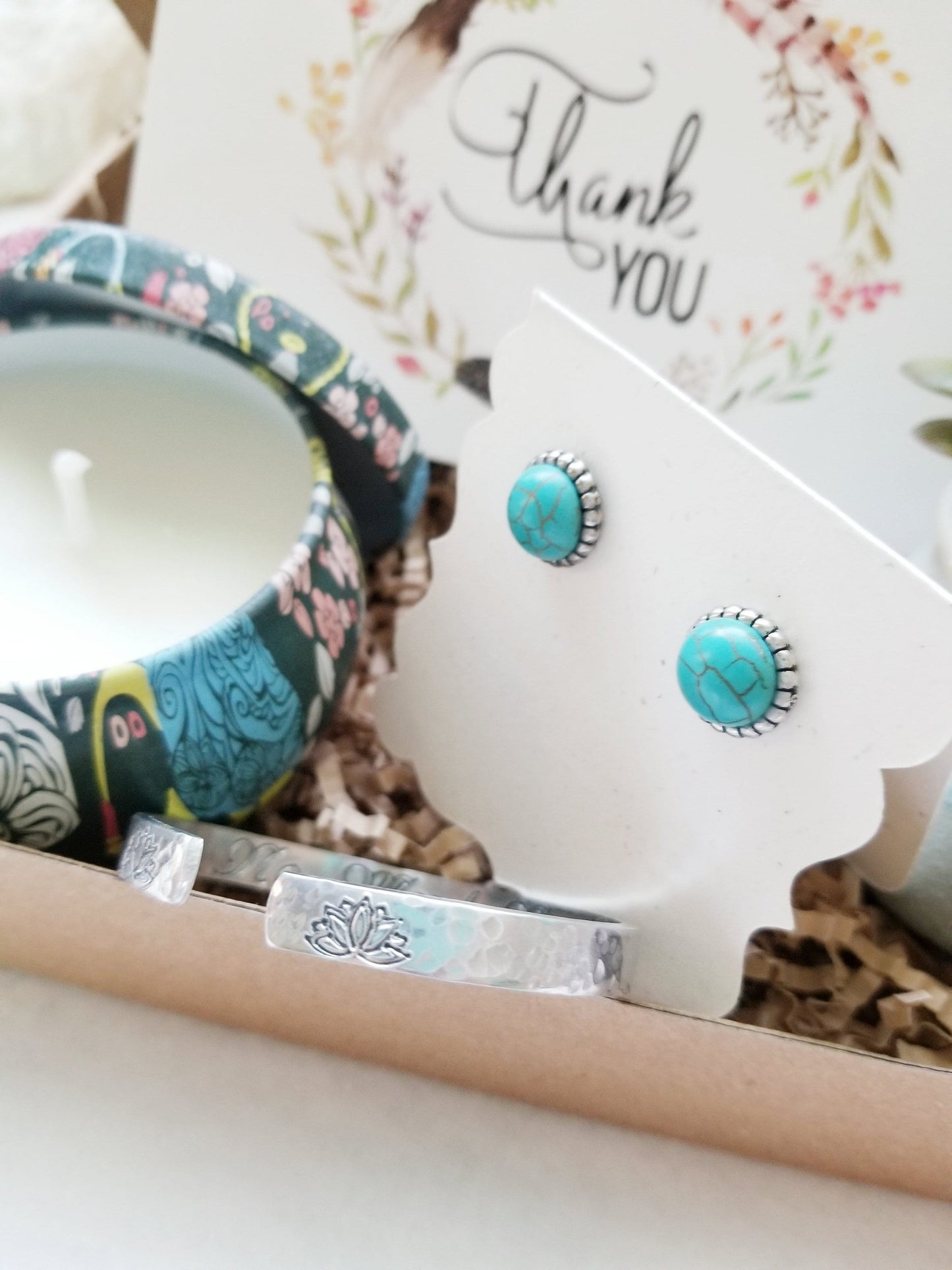 Send a Thank you gift set - mini succulent, Turquoise earrings & bracelet