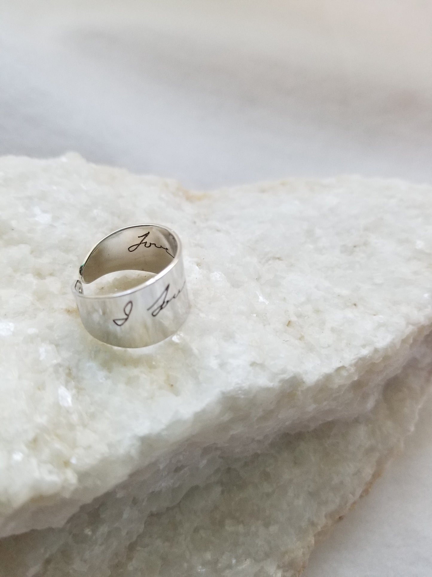 Actual Handwriting ring, engraved on silver/gold/rose gold band