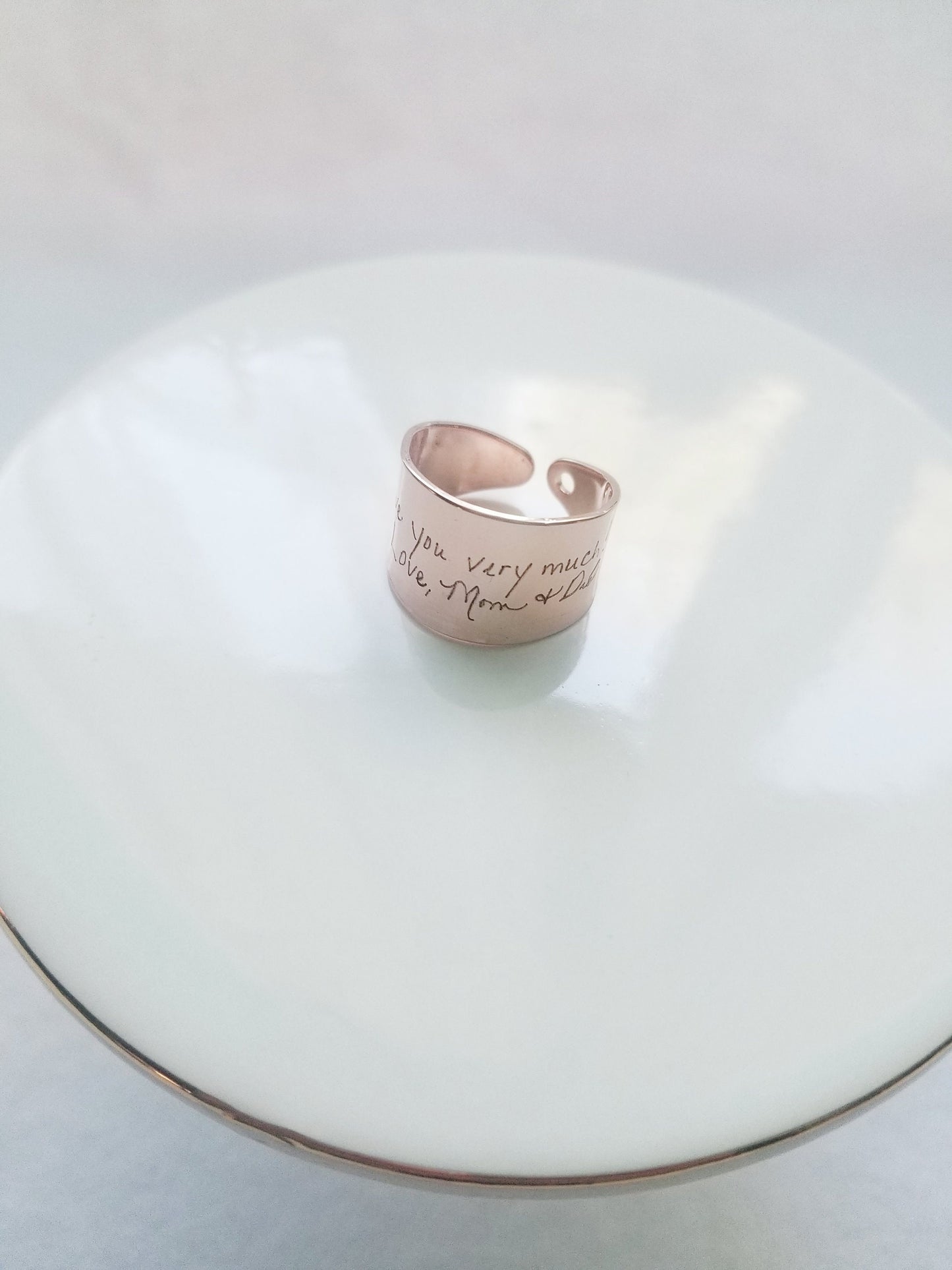 Actual Handwriting ring, engraved on silver/gold/rose gold band