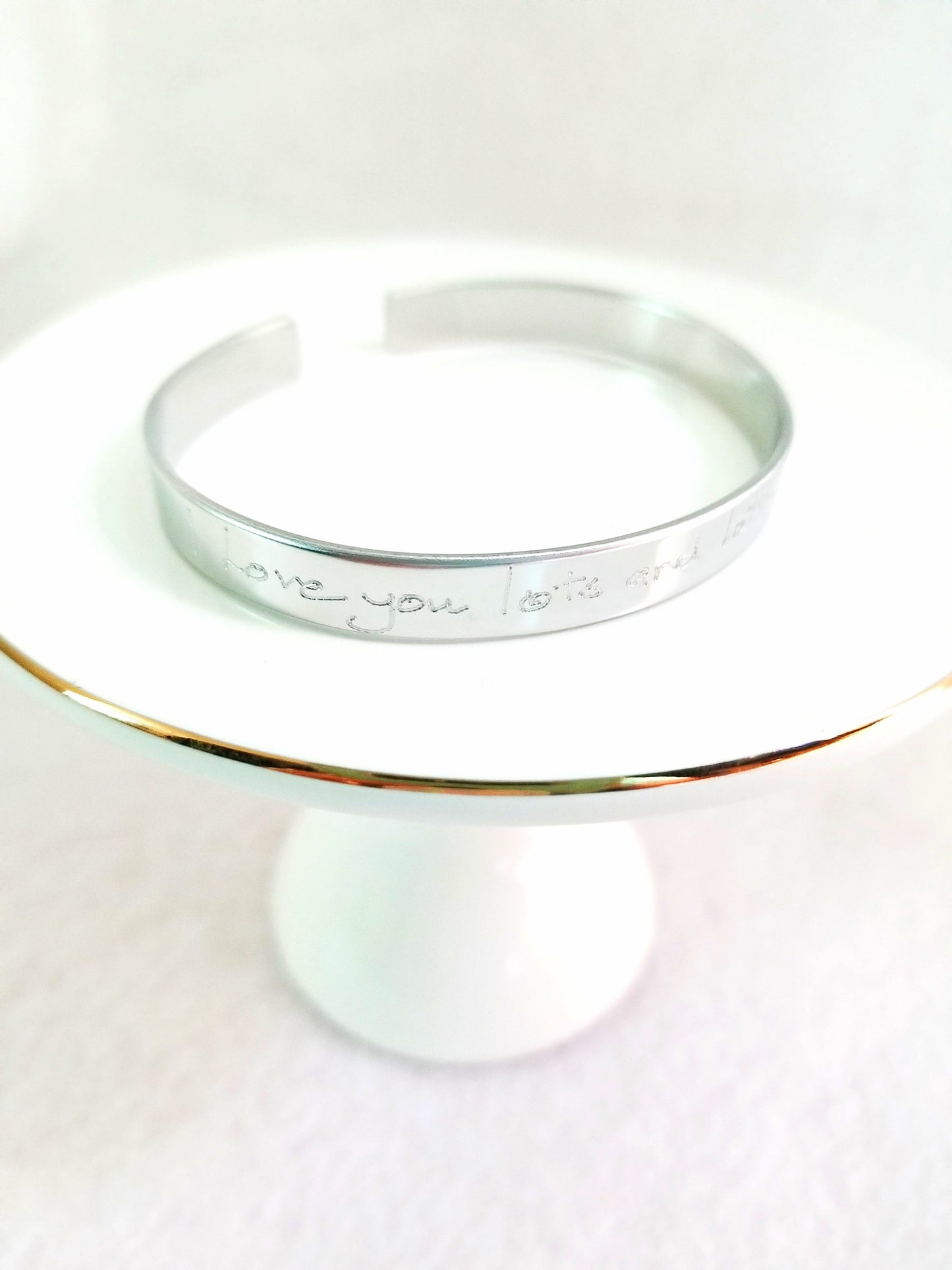 Sterling silver bracelet, Custom handwritten cuff