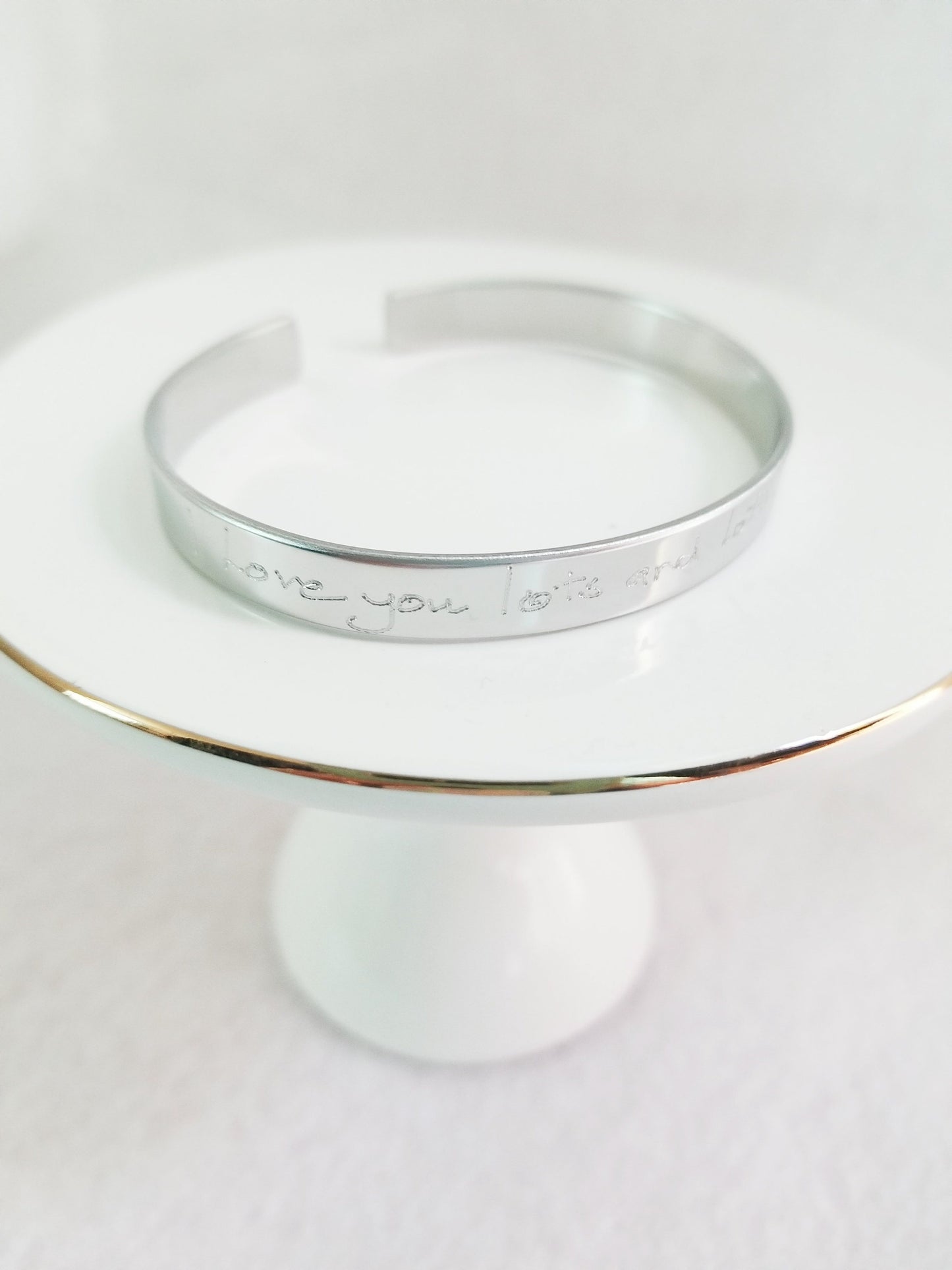 Sterling silver bracelet, Custom handwritten cuff