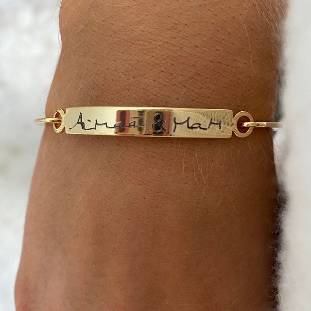 Actual Handwriting bangle, handwritten engraved bar bracelet, signature cuff