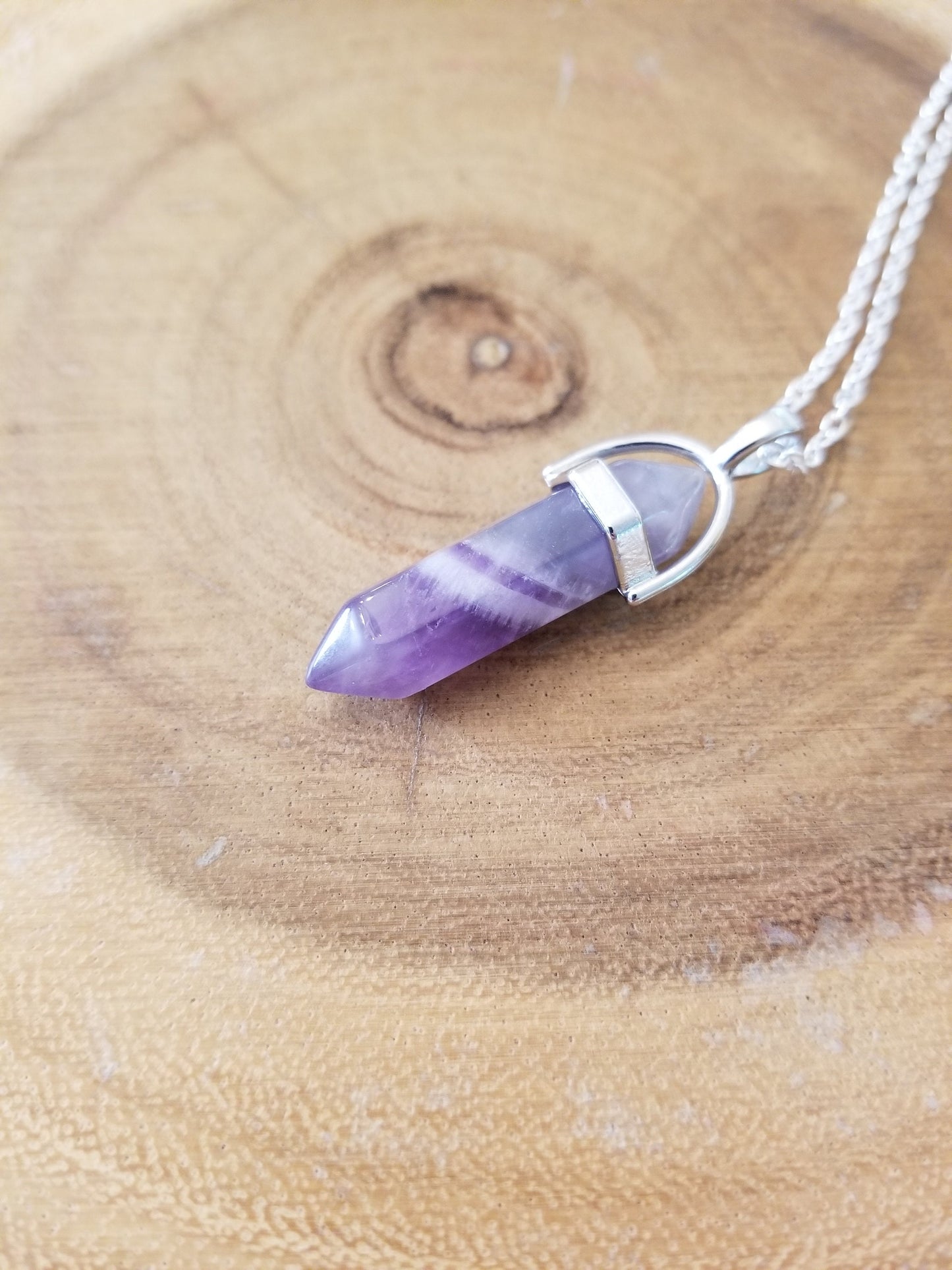 Collar púrpura de plata amatista, colgante de piedra de cristal curativo, collar de piedra de nacimiento de febrero, colgante de piedra de amatista curativa, Add on
