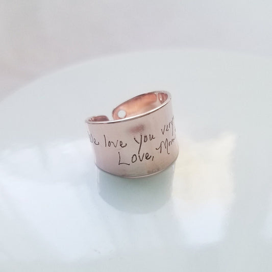 Actual handwriting ring, custom handwritten ring, engraved signature, adjustable name ring