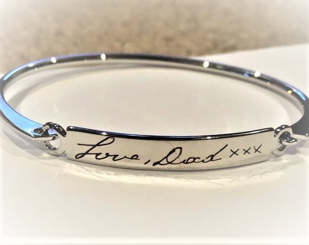 Bracelet écriture manuscrite en argent, bracelet manchette manuscrite