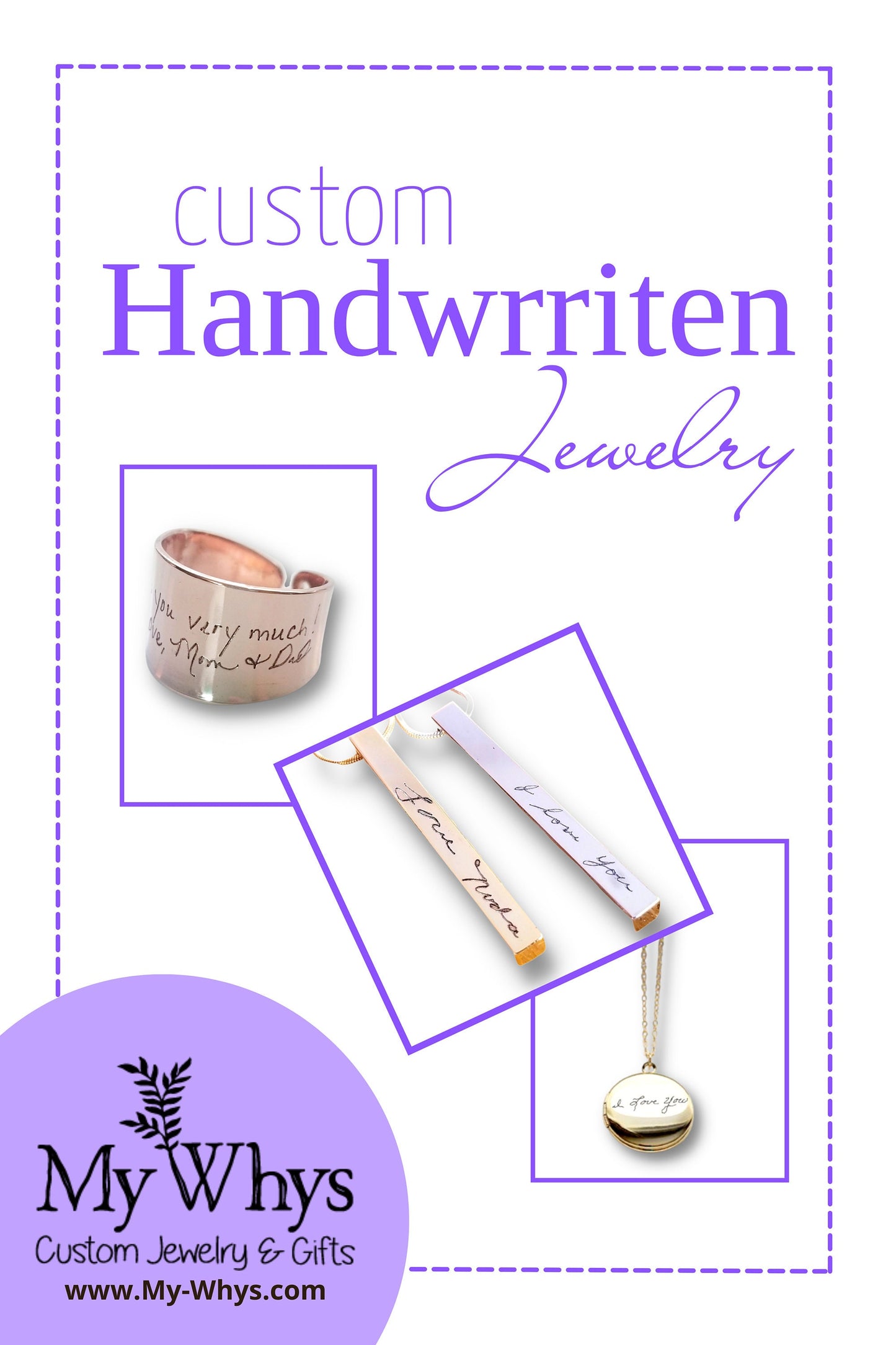 Engrave on a silver/gold/rose gold locket pendant, Actual handwriting necklace