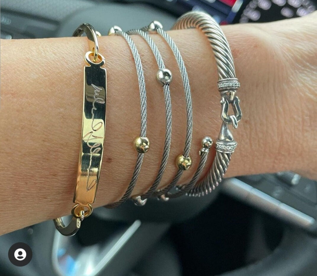 Actual Handwriting bangle, handwritten engraved bar bracelet, signature cuff