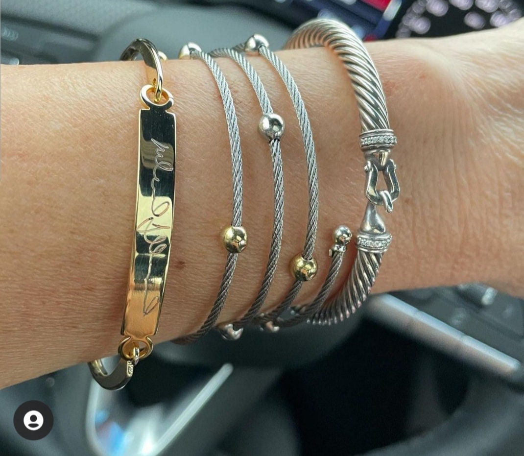 Christmas gift, Actual Handwriting bangle, Custom handwritten bar bracelet, Personalized engraved signature cuff, Keepsake jewelry Gift.