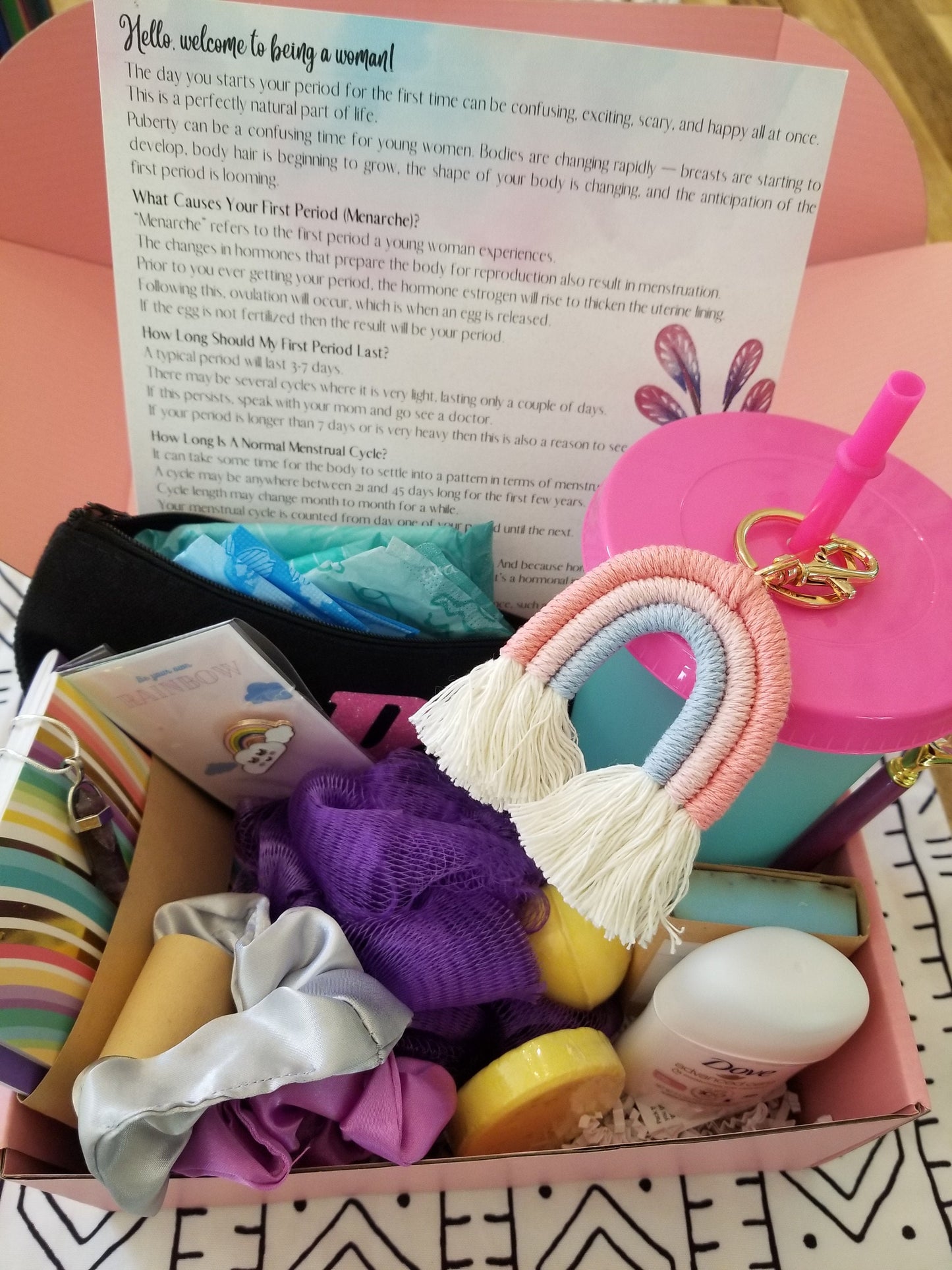 First period gift set, Care package for teen and tween girl