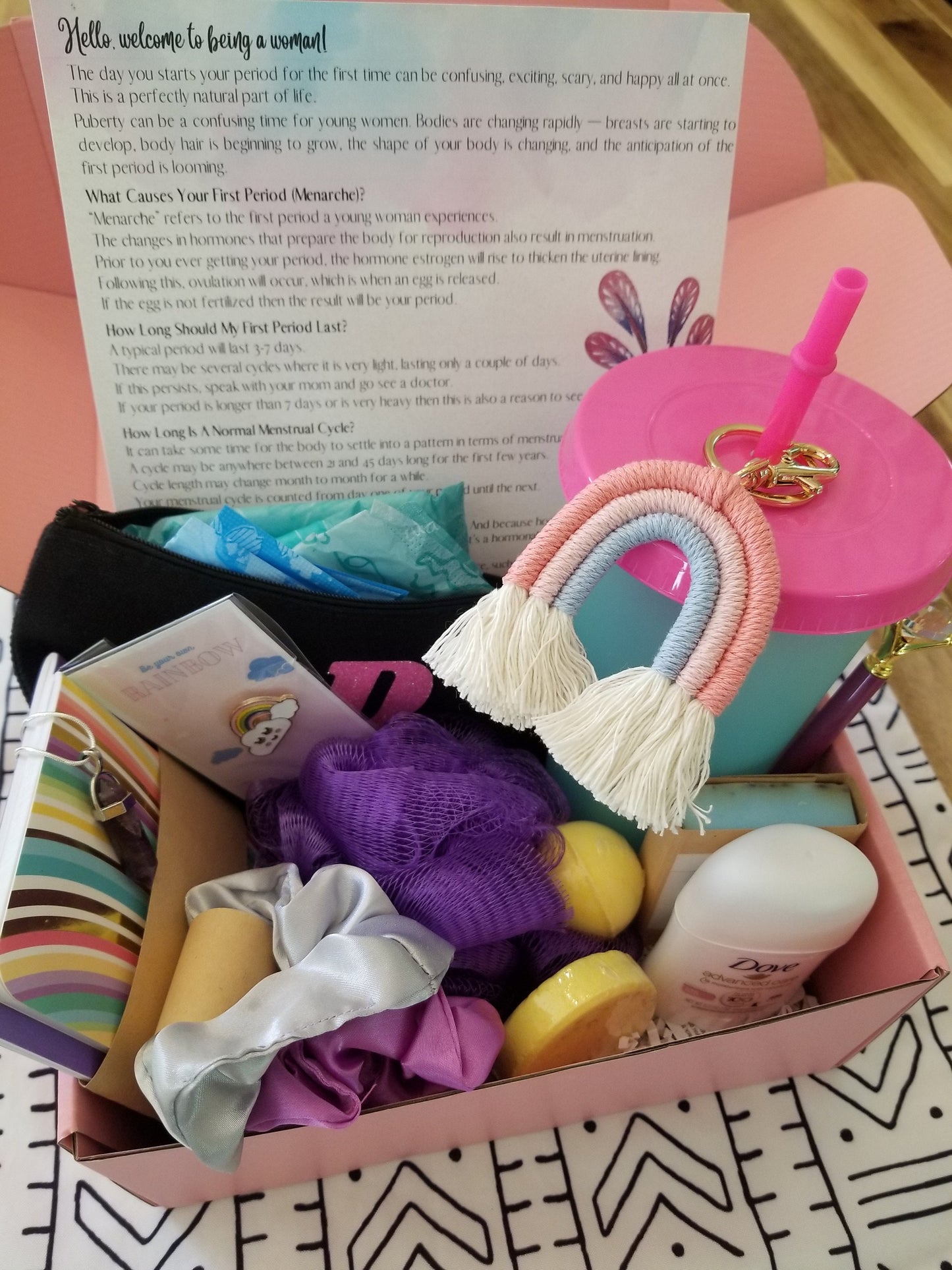 First period gift set, Care package for teen and tween girl