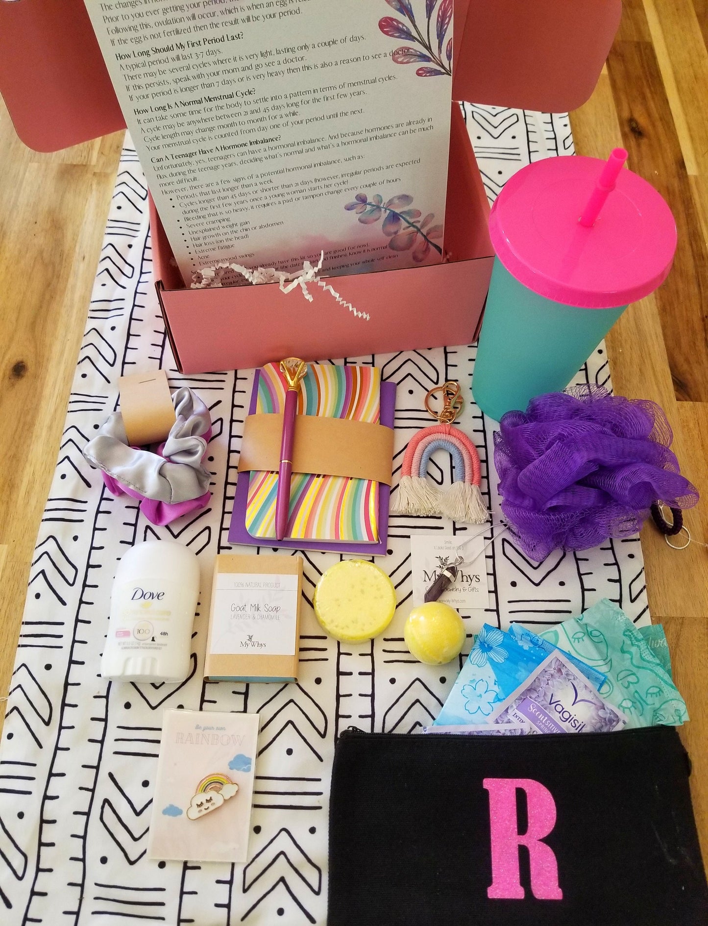 First period gift set, Care package for teen and tween girl